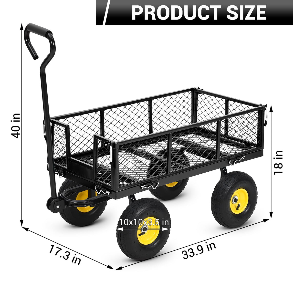 1100Lbs Steel Garden Cart, Heavy Duty Utility Wagon with Removable Sides, 180° Rotating Anti-Slip Handle,10in All Terrain Wheels