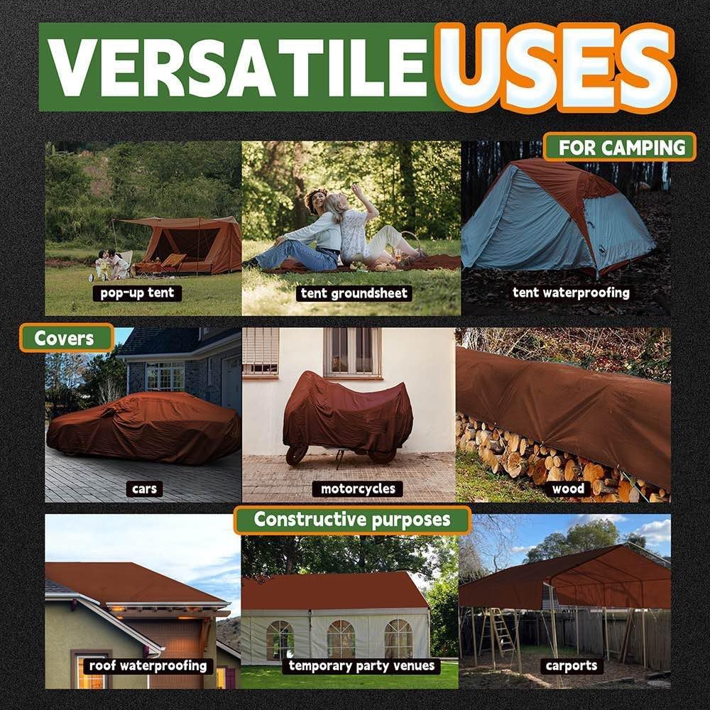 RAINDEWAY 15x30 Feet Super Heavy Duty 18 Mil Brown Poly Tarp Cover, UV Resistant, Weatherproof, Multipurpose Waterproof Poly Tarp with Grommets and Reinforced Edges