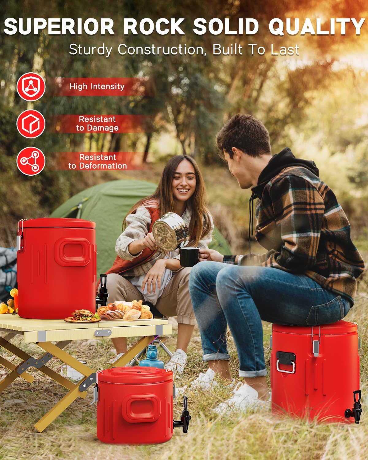 Insulated Beverage Dispenser 5 Gallon, Hot Drink Dispenser with 304 Stainless Steel Interior & Spout, Hot Water Dispenser for Parties, Portable Outdoors Water Jug for Camping Sports,N6