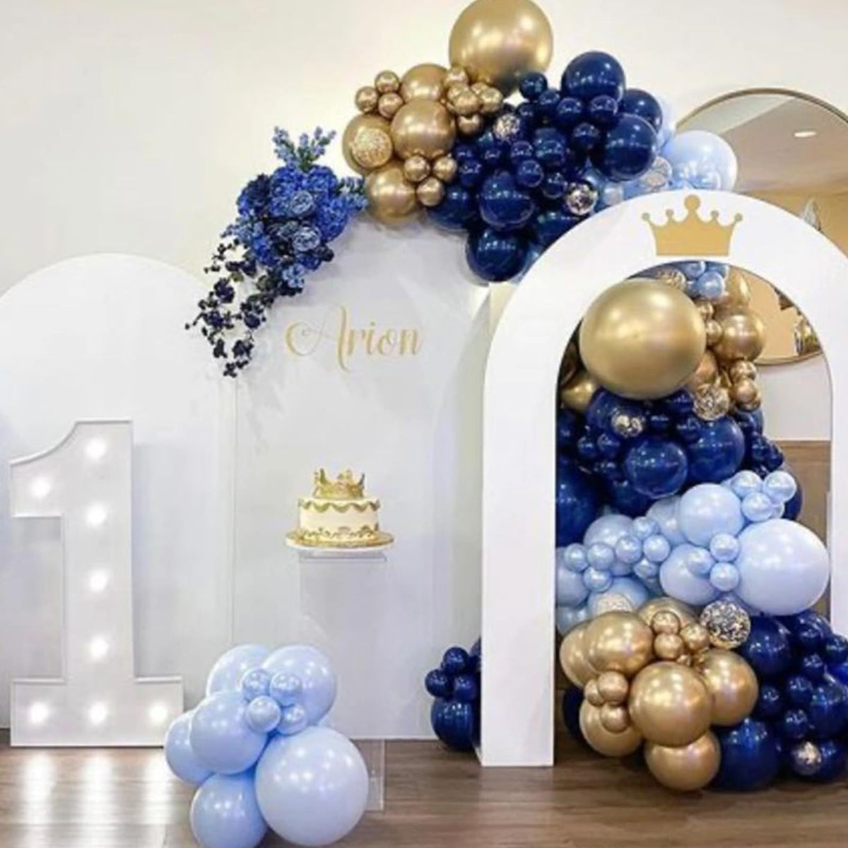Blue and Gold Balloons, 60Pcs 12Inch Navy Pearl Party Balloons With Metallic Helium Balloon Confetti Latex Set for Boys Birthday Baby Shower Christening Decorations