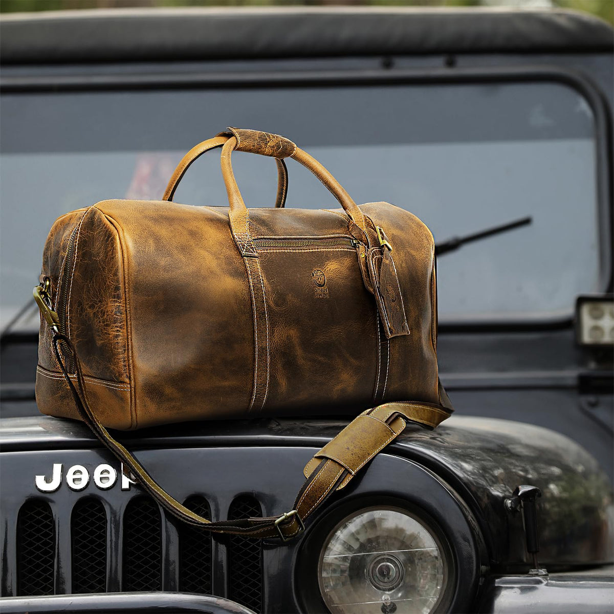 Leather Travel Duffel Bag - Airplane Underseat Carry On Bags By Rustic Town (Medium, Brown)