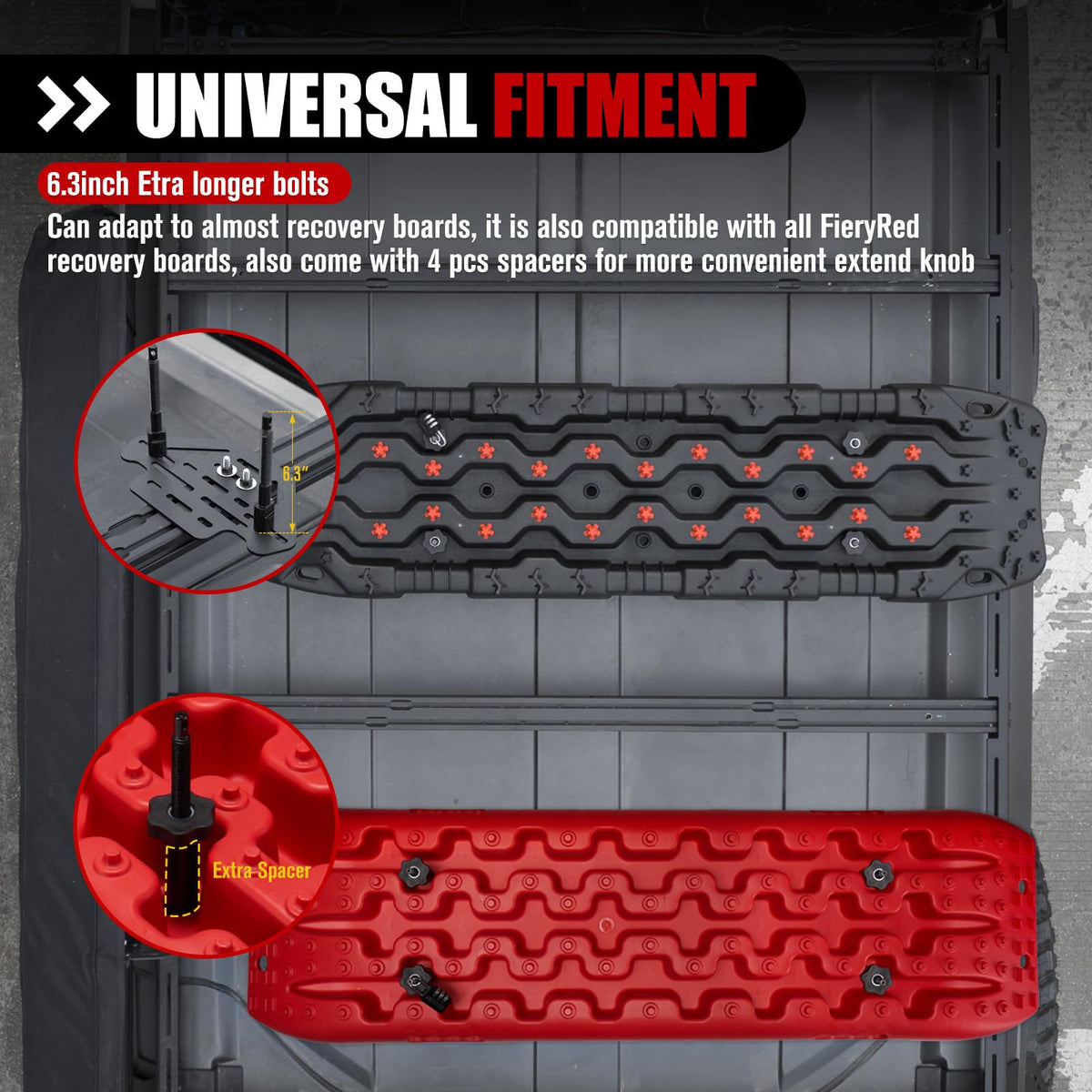 FIERYRED Large Off Road Traction Boards+Recovery Traction Board Mounting Kit