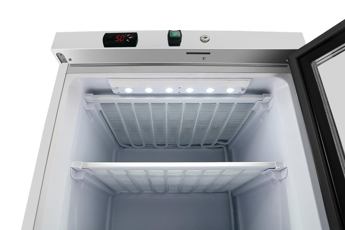 KoolMore 24 in. Commercial Manual Defrost Countertop Display Freezer in White with Stainless Steel and Glass Door, 4.6 Cu. ft. (KM-MDF46GD)