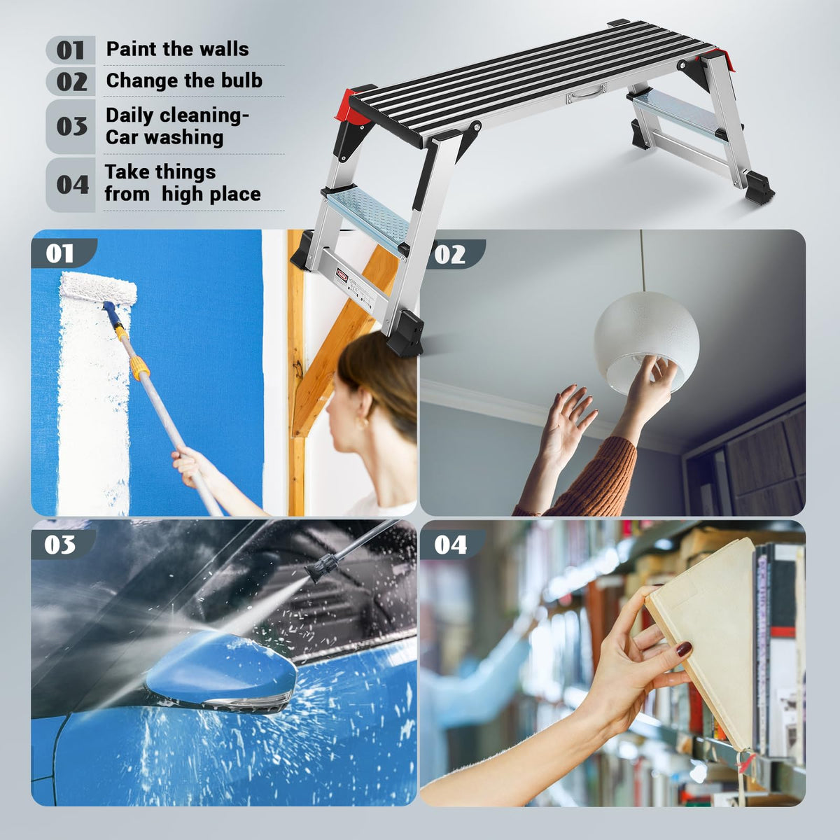 Work Platform, Aluminum Step Ladder, 36"×12"×18" Step Platform Non-Slip, Heavy Duty Folding Work Bench 330 lbs Load Capacity for Washing Vehicles, Cleaning, Painting