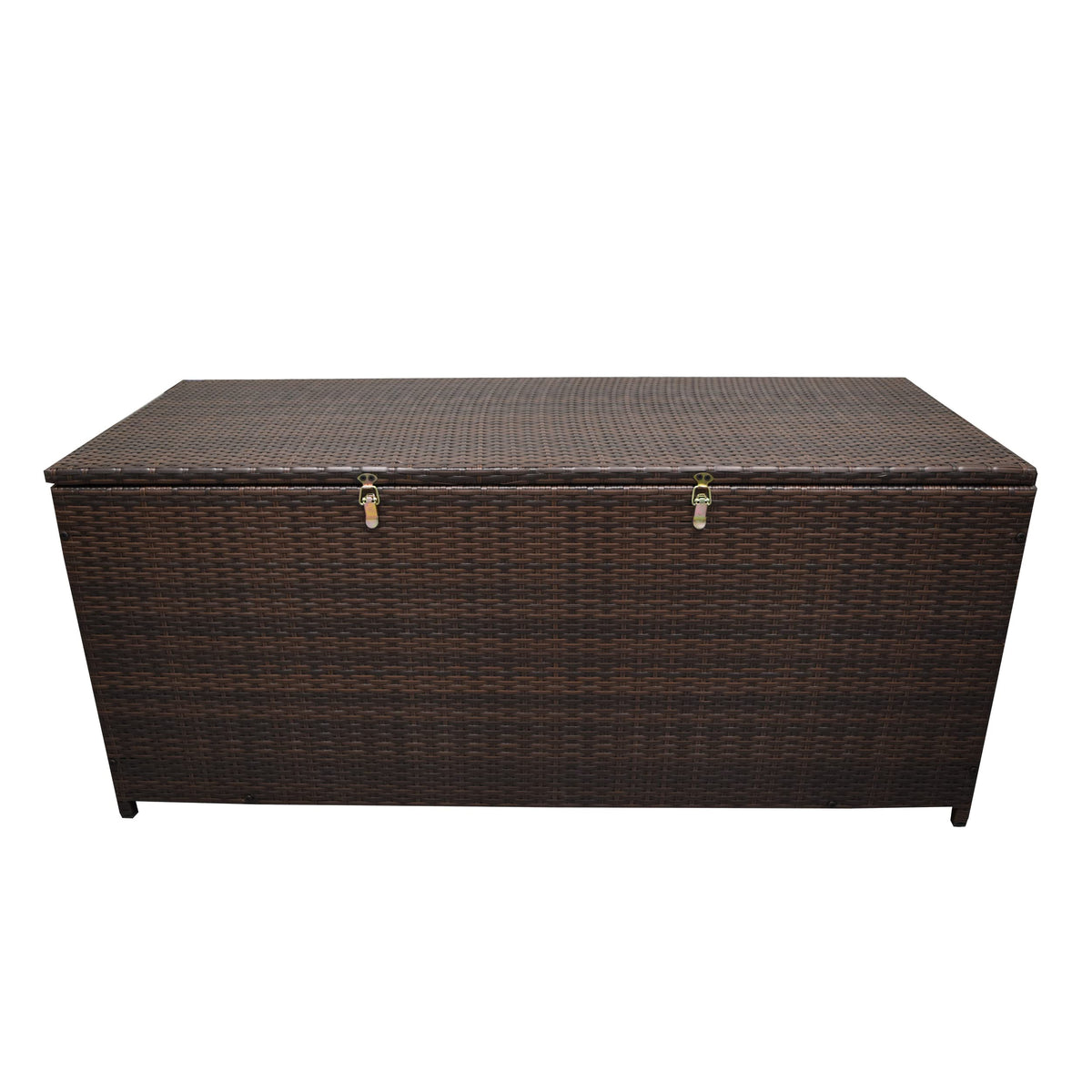 Oakland Living Brown Indoor and Outdoor Balcony Patio Deck Porch Pool 113 Gallon Wicker Storage Box Trunk Bin with Metal Frame