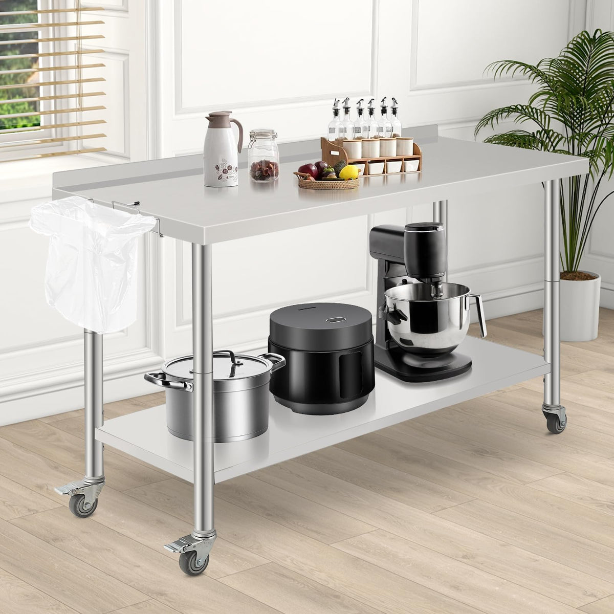 ExploreHorizon 60"x24"x35" NSF Stainless Steel Work Table, Heavy Duty Prep Table with Adjustable Undershelf, Commercial Metal Table for Kitchen, Restaurant, Home, Hotel, Workstation