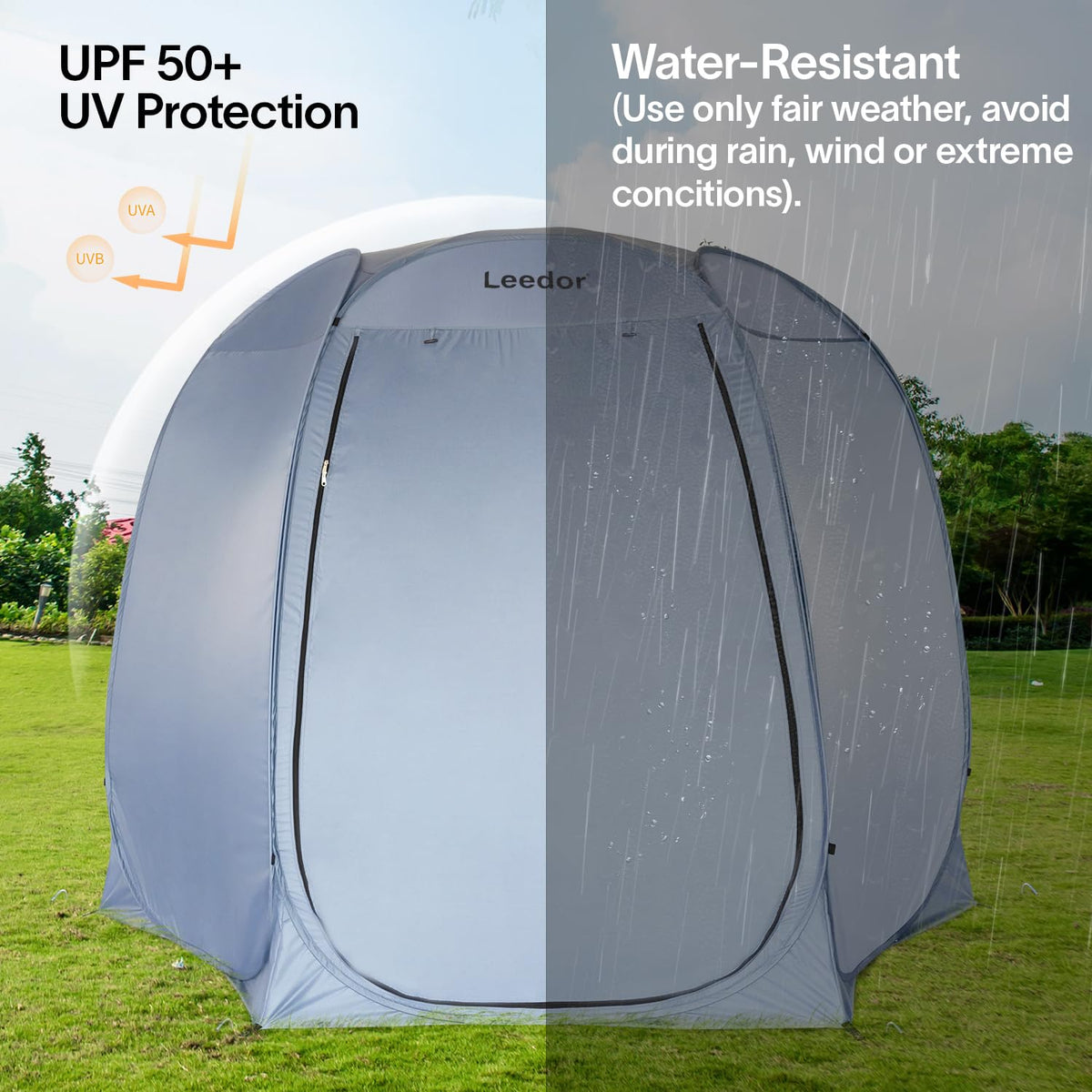 LEEDOR Pop Up Screen House Tent, 10'x10'UPF 50+ and Windproof Dome Outdoor Canopy Camping Tent with Roll Up Zipped Door Privacy Gazebo, Compact and Lightweight for Party Camping Fishing Picnic, Grey