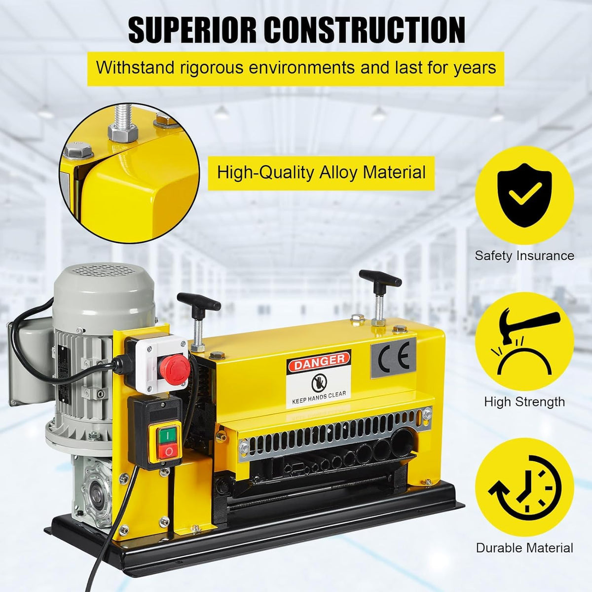 CHEINAUTO Wire Stripping Machine 0.06 inch -1.5 inch, 370w Portable Powered Wire Stripper Machine, 11 Channels 10 Blades & 65ft/minute, Automatic Wire Stripping Tool for Recycling Copper Wire