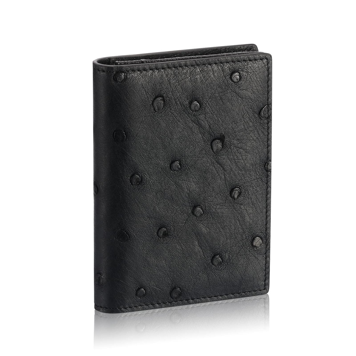 HISCOW Leather Business Card Case Holder for Men & Women, Italian Calfskin (Ostrich Black)