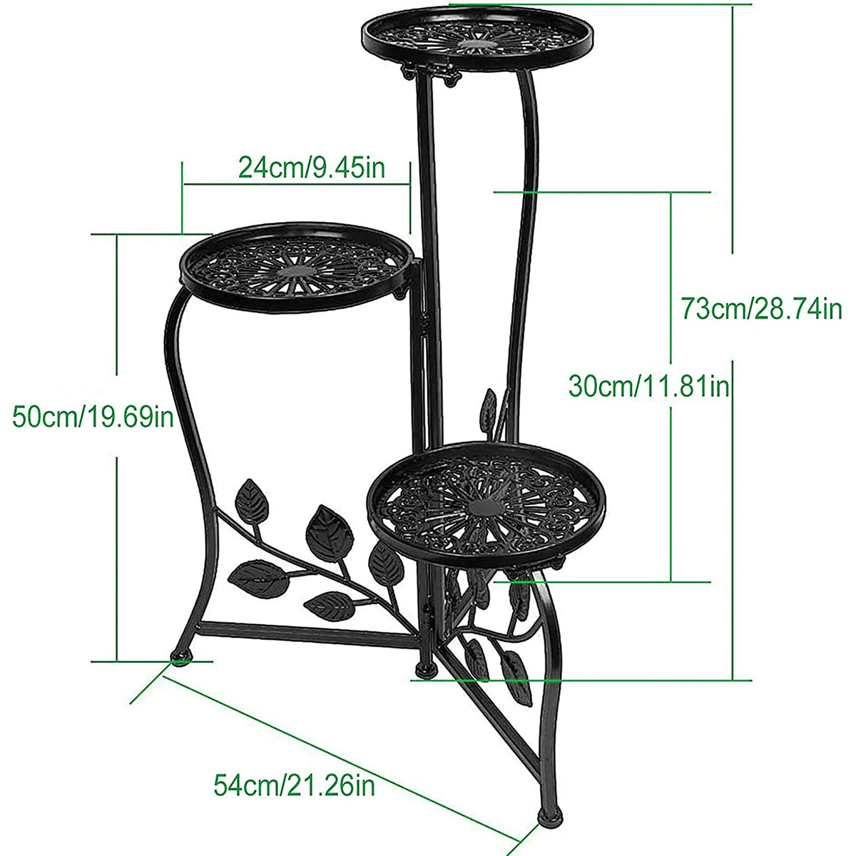 DAZONE 3-Tier Plant Stand for Indoor and Outdoor Use, Black Wrought Iron Metal Plant Shelf Holds 3 Pots, Space-Saving Decor for Corner, Balcony, Bedroom, Garden