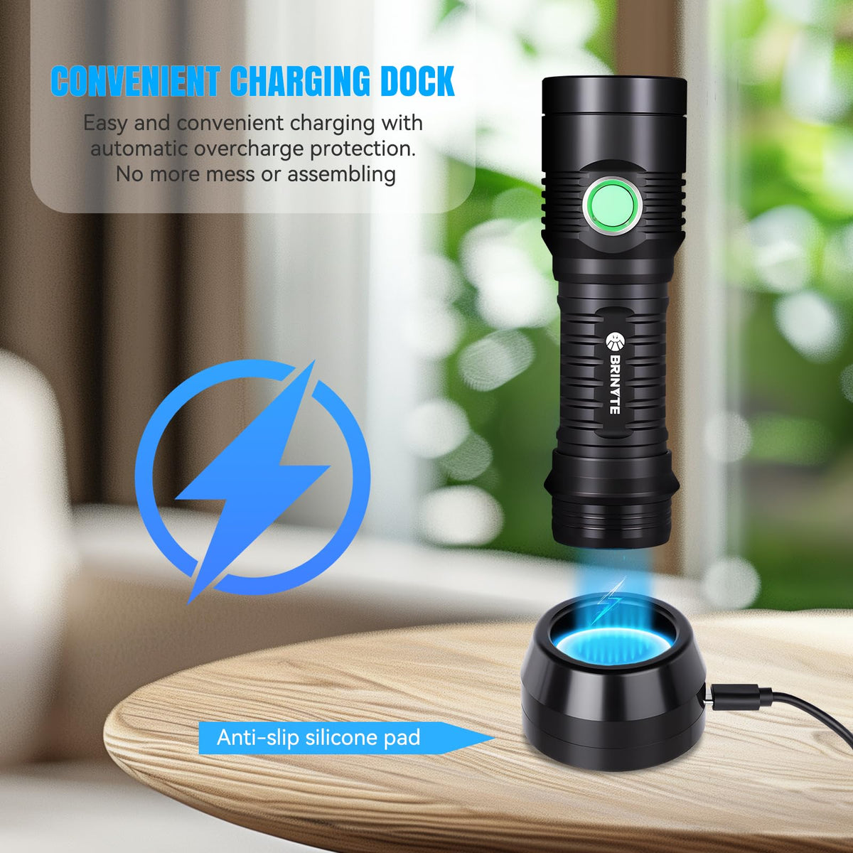 Brinyte WT01 2700 Lumens Ultra-Bright Rechargeable Flashlight with Charging Dock, High Lumens LED Power Outage Flash Light Handheld Light for Homeuse Outdoor Searching Camping and Emergency (Upgraded)