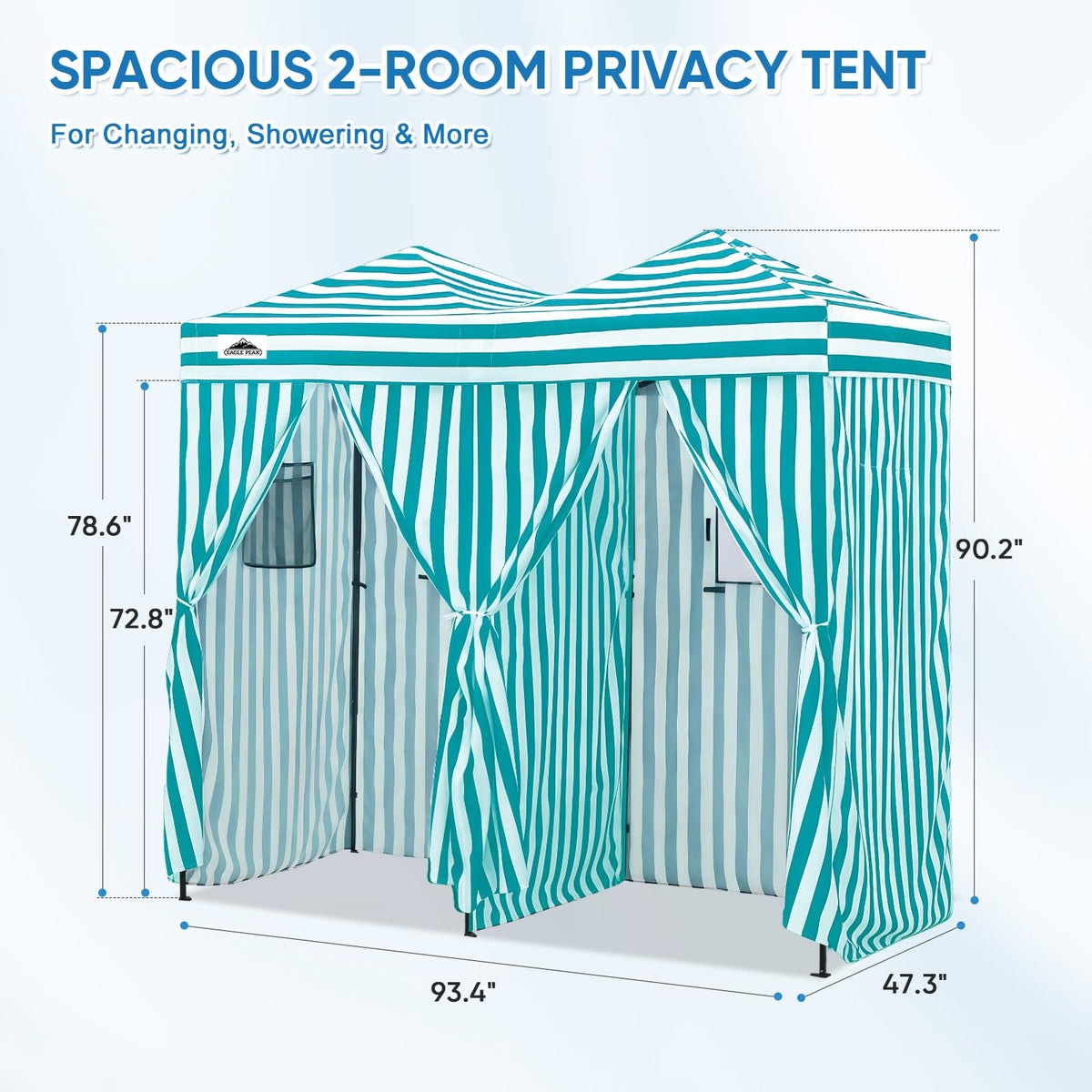 EAGLE PEAK Outdoor Pop Up Changing Room 8x4 ft, 2-Room Portable Privacy Shelter for Beach, Pool, Photoshoots or Dressing Room, White/Light Blue