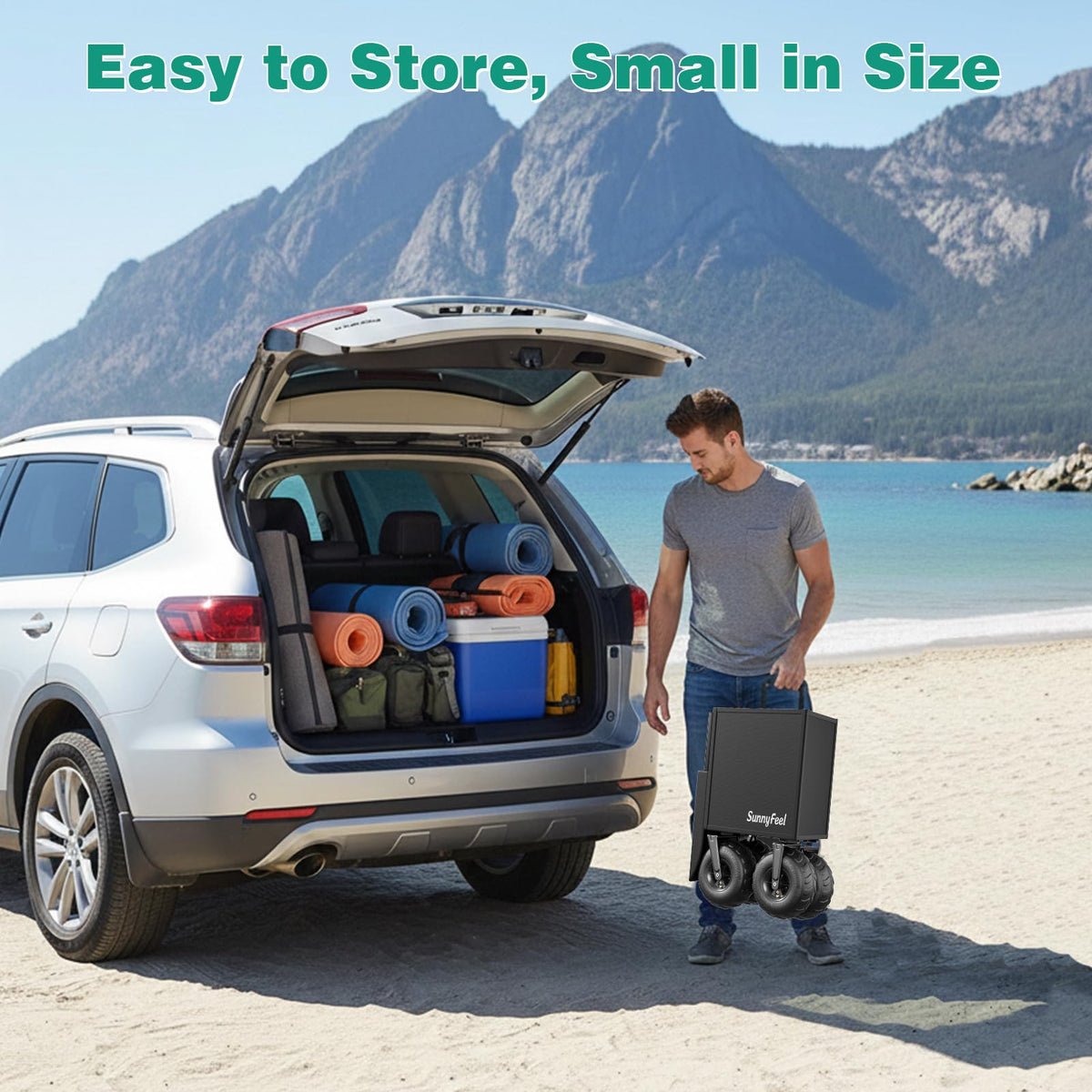 SUNNYFEEL Beach Wagon with Big Wheels for Sand, 550LBS Heavy Duty, 300L Foldable Beach Cart with 9" Balloon Wheels, Collapsible Wagon Cart with Adjustable Handle for Camping, Garden, Outdoor, Black