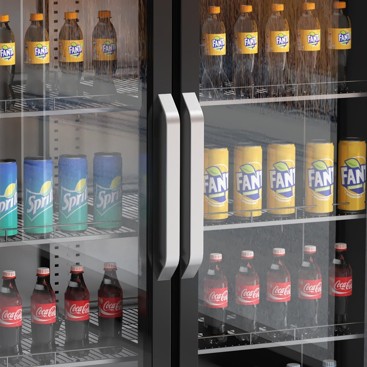 GAOMON Commercial Refrigerator, Commercial Beverage Display Cabinet with LED Top Panel, 32-50°F Adjustable, 25.3 Cu Ft Double Glass Door Merchandiser Fridge for Restaurant, Convenience Store, Black