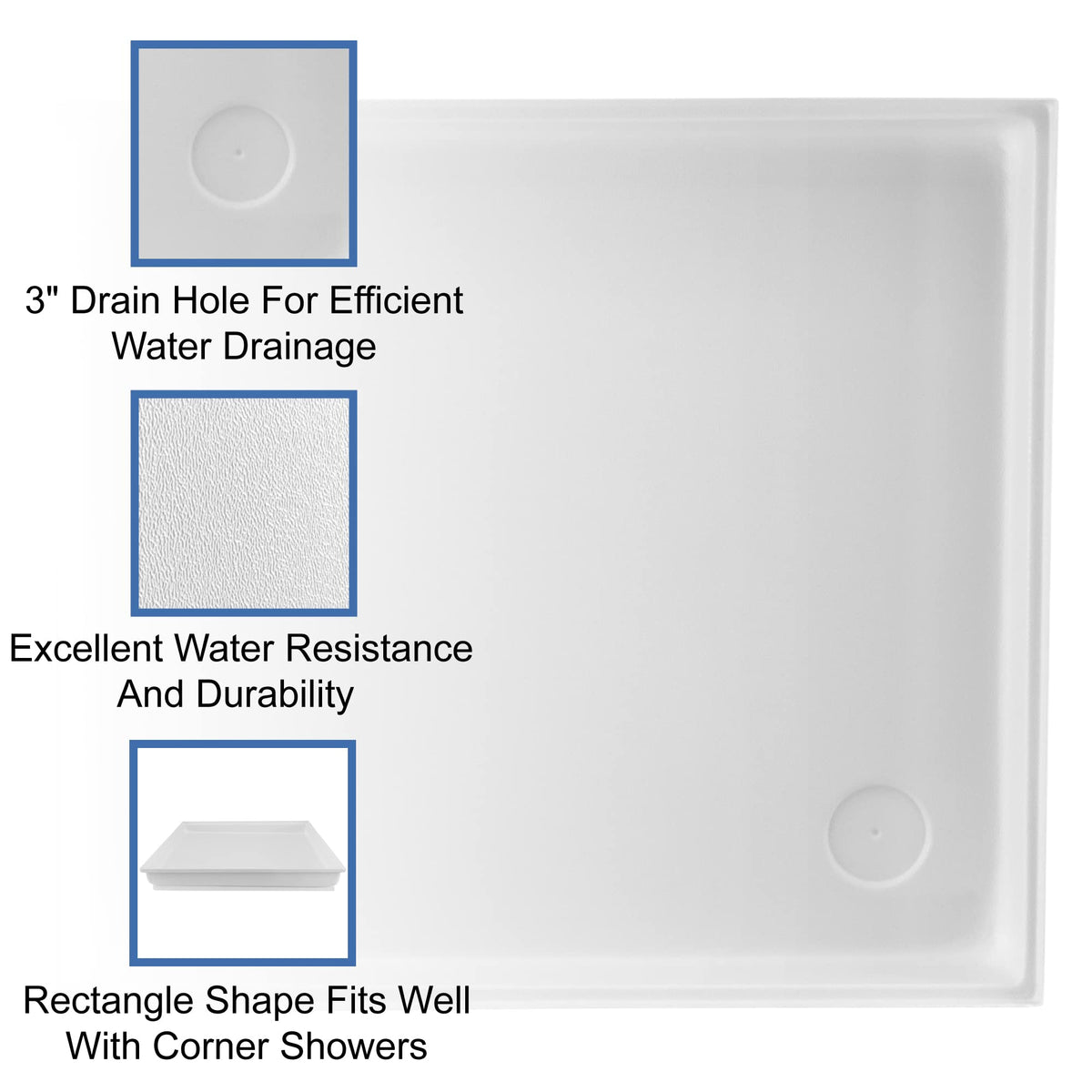 RecPro RV White Shower Pan | Camper Shower Pan (Corner Drain, 27" x 24")