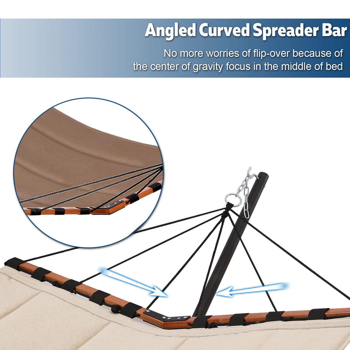 TegerDeger 12FT 2 Person Hammock with Stand Included 55 x 79IN Large Hammock 450LB Capacity with Hardwood Spreader Bar & Nylon Rope for Outside, Patio, Garden, Backyard, Beach, Poolside - Brown