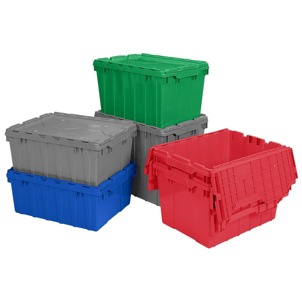 Akro-Mils 39085 Industrial Plastic Storage Tote with Hinged Attached Lid, (21-Inch L by 15-Inch W by 9-Inch H), Gray, (6-Pack)