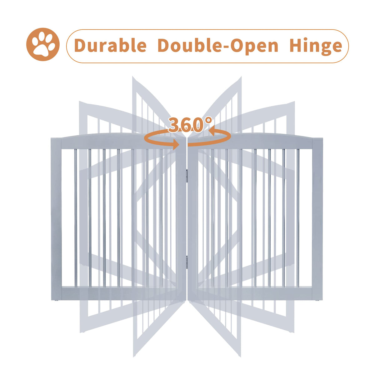 PUPETPO Freestanding Pet Gate for Dogs, Foldable Wooden Dog Gate for House, Extra Wide Indoor Pet Barrier for Stair, Doorway, Hall, Support Feet Included, 120 Inch Wide, 6 Panels 24", Grey