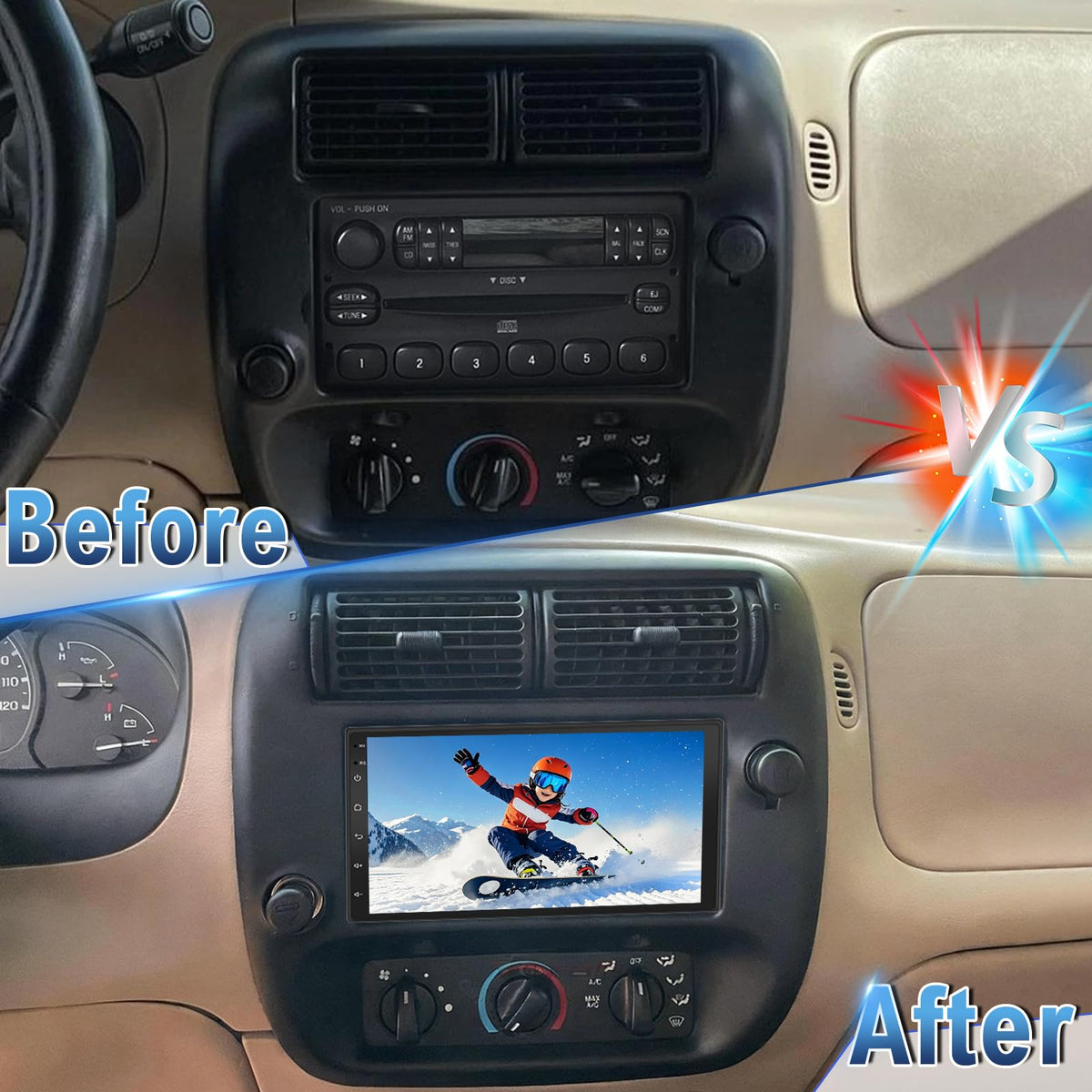 Slakerbe Android 14 Double Din Car Stereo Radio for Ford Ranger 1998-2006, 2G+32G 7" Touchscreen Car Radio w/Wireless Carplay Android Auto GPS WiFi Bluetooth RDS DSP SWC Mic Backup Camera