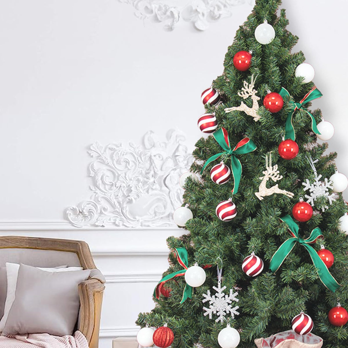 Every Day is Christmas Ornaments, Shatterproof Christmas Tree Ornament Set, Christmas Balls Decoration 35 Count (2.75"/70mm, Red White)