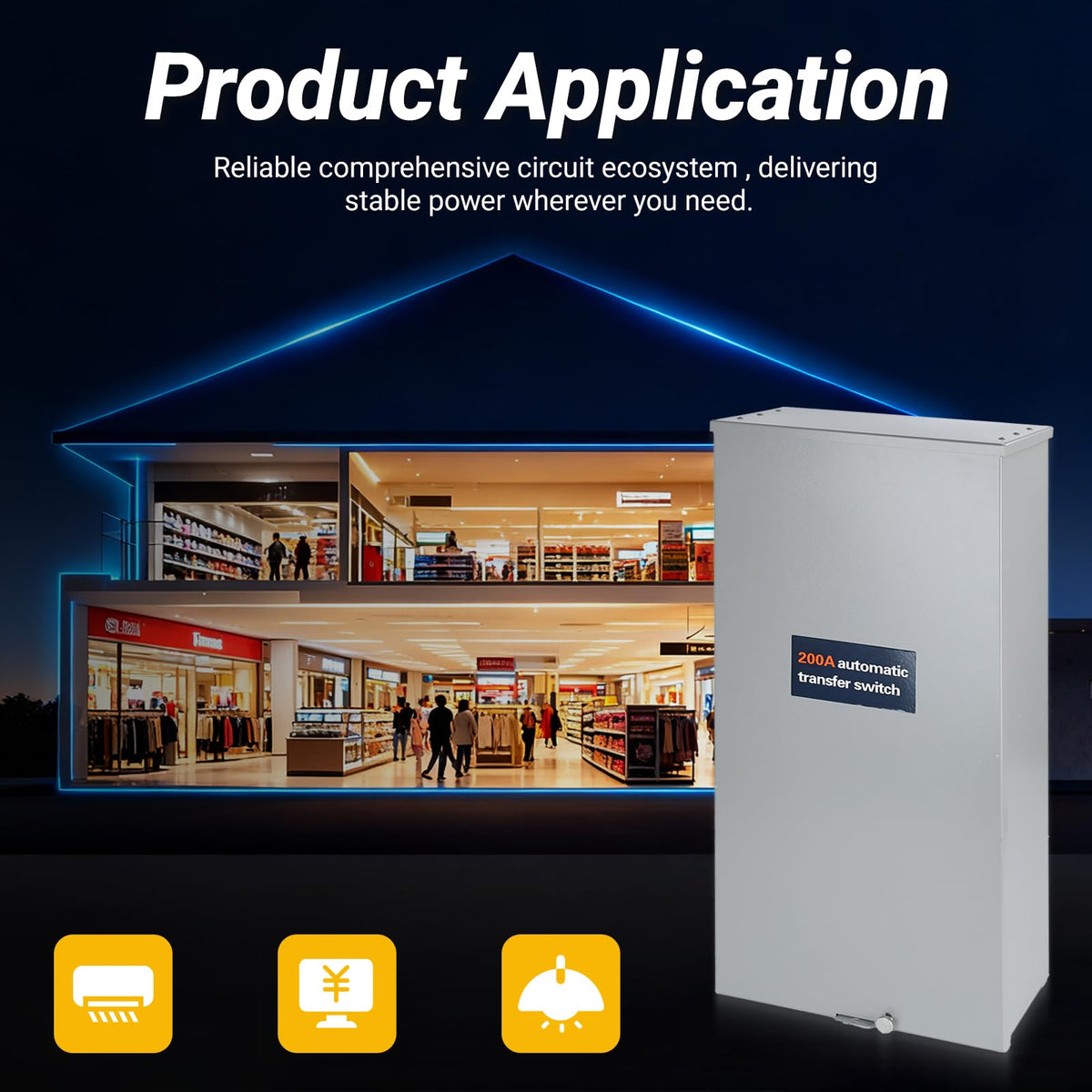 KERWINN Universal 200A Automatic Transfer Switch with Power Management,Replacement for Generac RXSW200A3. Features a Rugged NEMA 3R Aluminum Enclosure for Outdoor use.