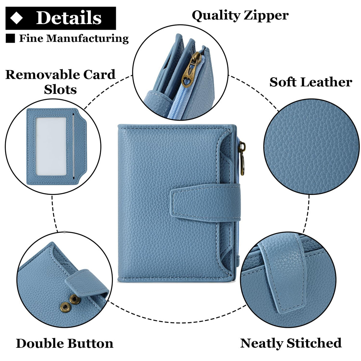 Airkit Small Wallet Women RFID Blocking Soft Leather Bifold Compact Card Holder Wallet for Women with Zipper Coin Pocket 4 ID Window