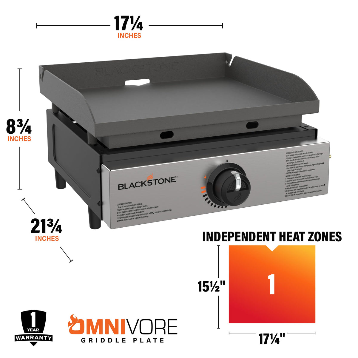 Blackstone 1971 Original 17” Tabletop Griddle with Stainless Steel Front Plate, Powder Coated Steel, Black