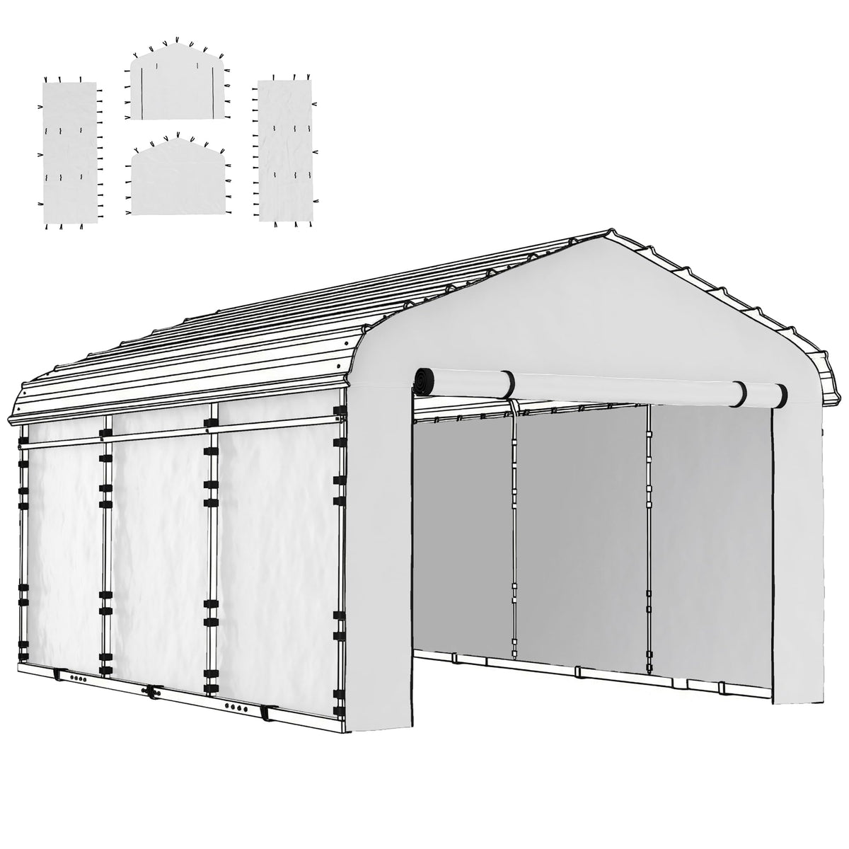 Outsunny Carport Replacement Sidewall Panels Set of 4 for 12' x 20' Carports, UPF50+ Waterproof PE Tarp Replacement Side Wall Cover with Zipper Door, Top Cover and Frame Not Included, White