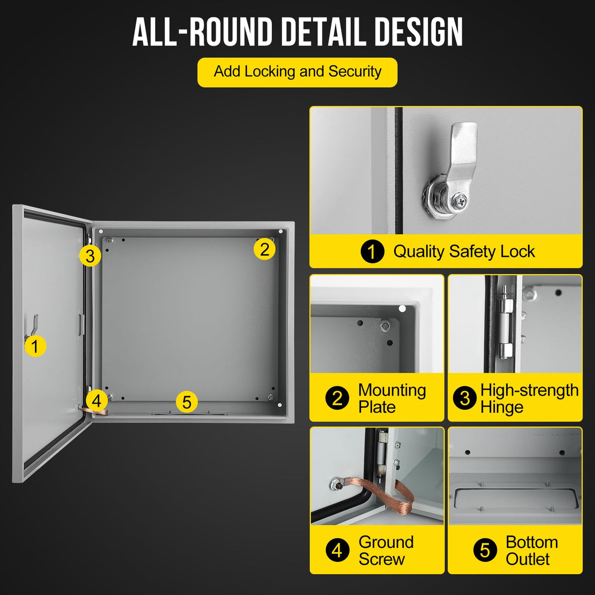 Towallmark 24x24x8 Outdoor Electrical Box, NEMA 4X Steel Electrical Enclosure Box, Electrical Junction Box, with IP66 Waterproof, Dustproof, Lock, Mounting Plate