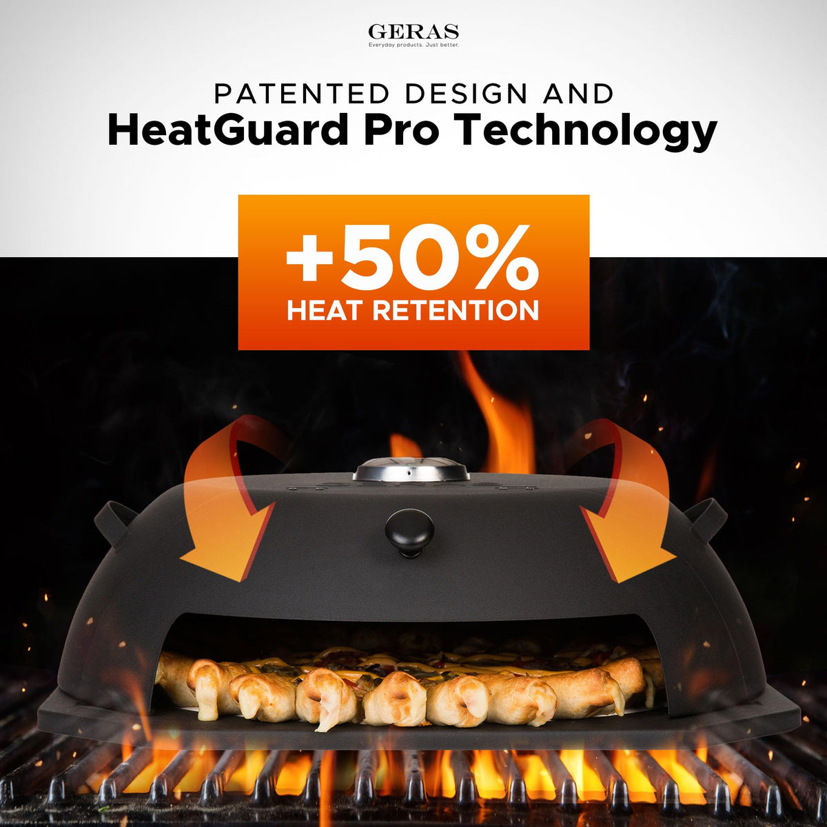 HeatGuard Pro Geras Pizza Oven for Grill - Grill Top Pizza Oven For Outdoor Camping - Pizza Stone, Pizza Peel Kit - Portable Backyard BBQ Pizzas Maker Charcoal, Pellet, Propane Gas Wood Attachment