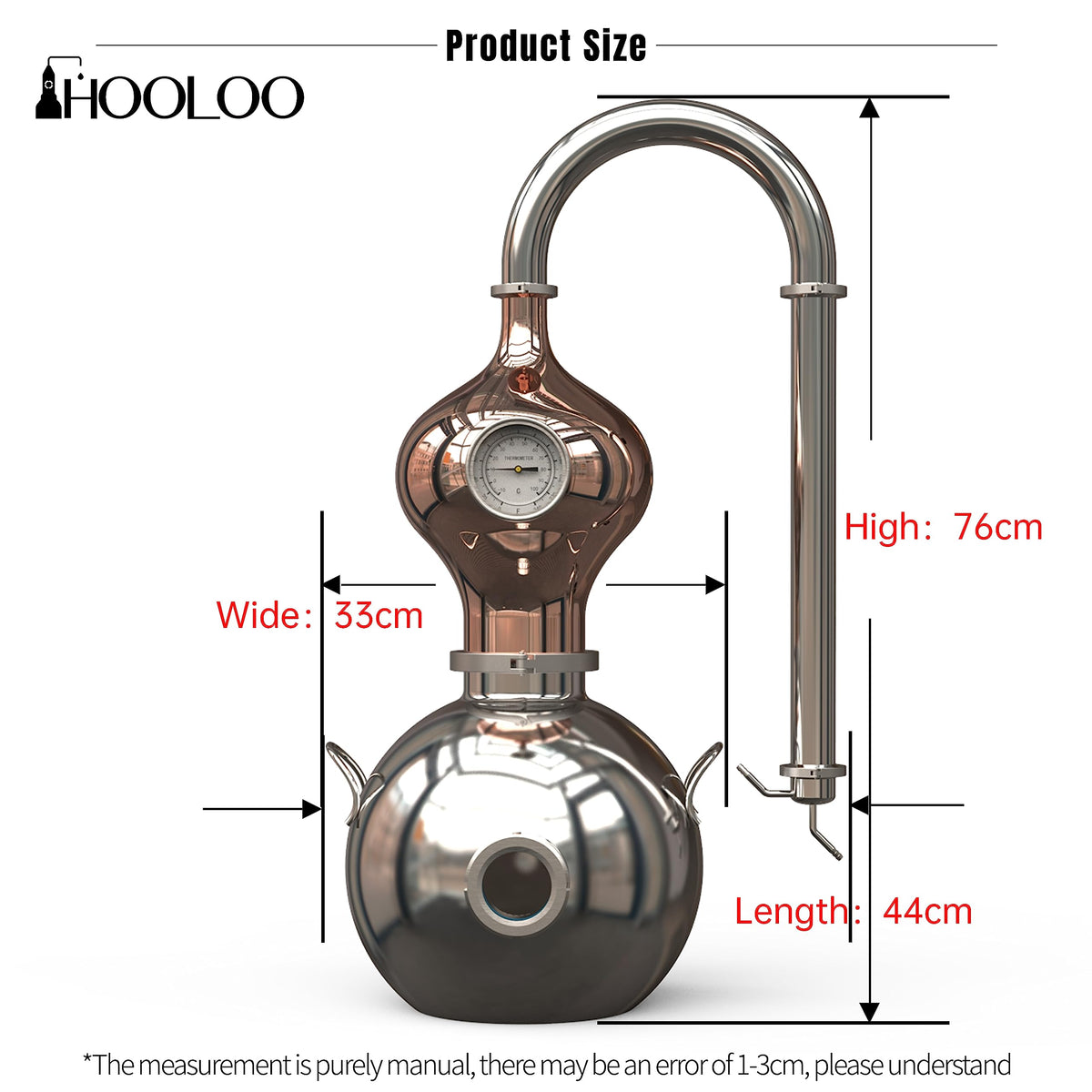 HOOLOO D15 Distiller Still for Home Use Kit 304 Stainless Steel Making Kit with Thermometer Hydrosol Essential Oil Alcohol Brandy Vodka 4Gal (D15-12Liters/3Gal -Direct fire Heating)