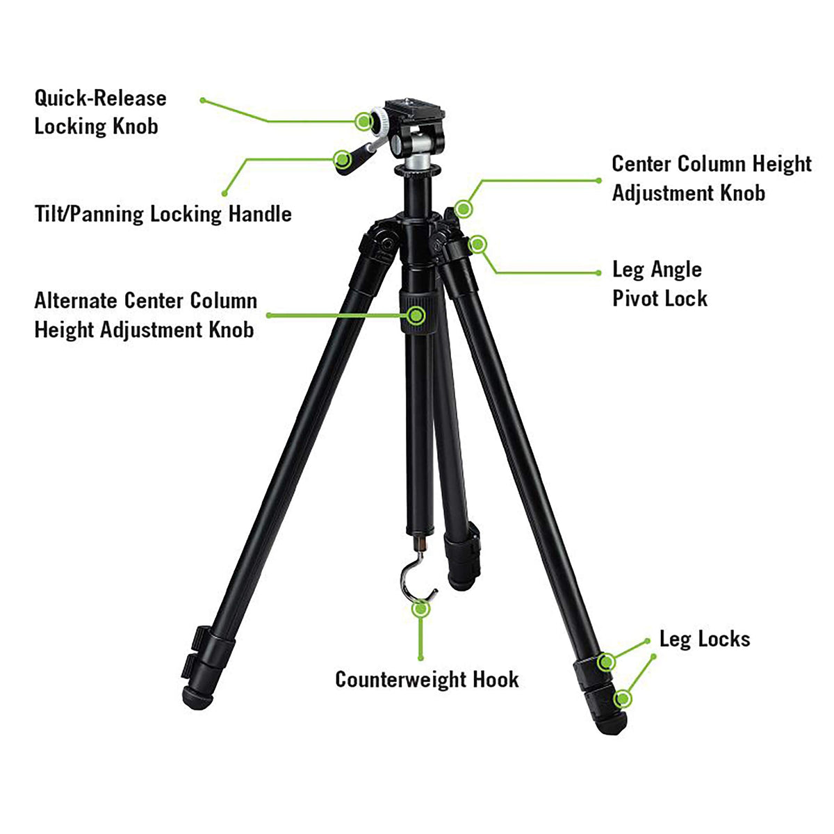Vortex Optics High Country II Tripod Kit - Aluminum Tripod, 2-Way Pan Head, 22 lb Max Load, Rubber Feet - Unlimited, Unconditional Warranty