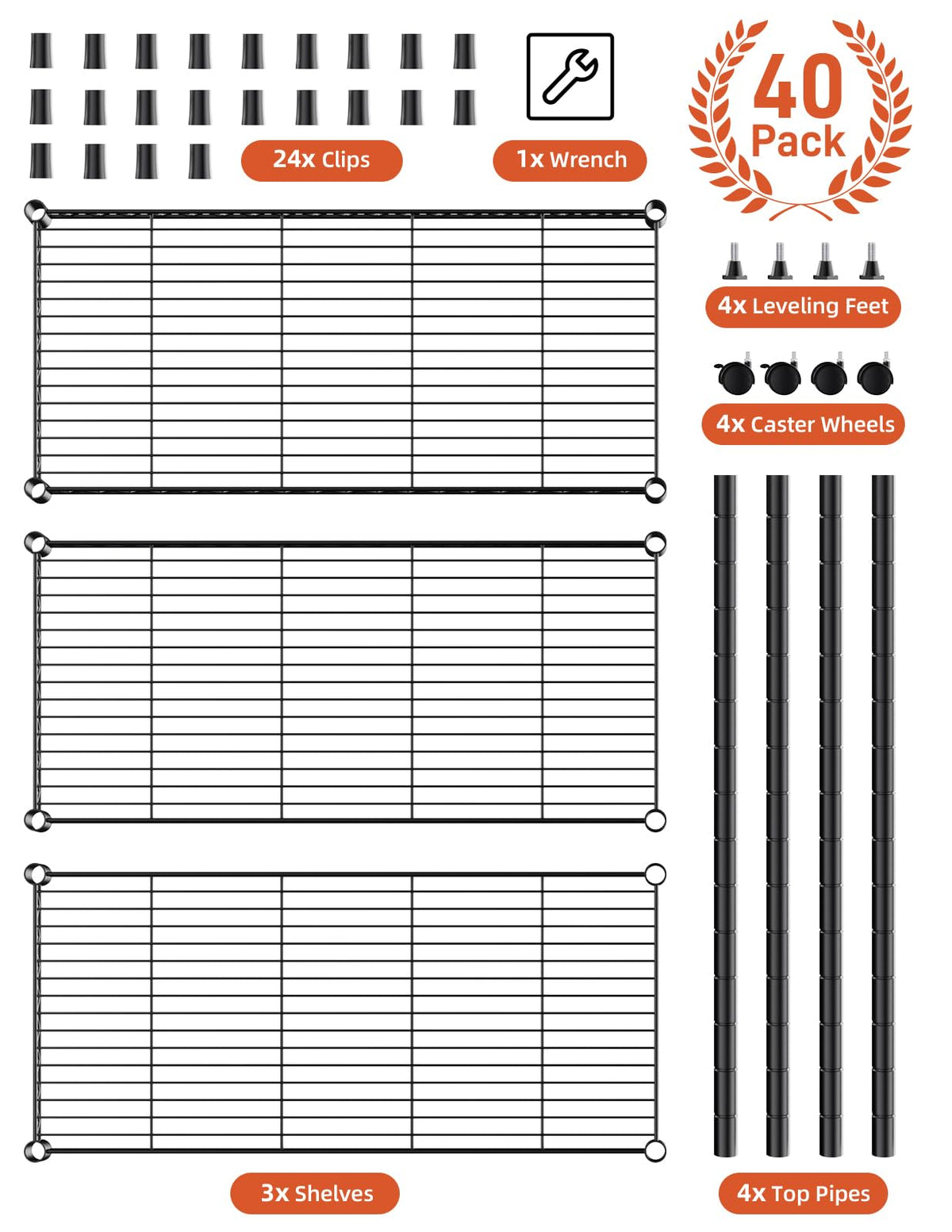 YSSOA 3-Tier Heavy Duty Storage Shelves 750Lb Capacity, 24.02" D x 13.78" W x 31.98" H Shelving Unit for Pantry, Garage, Laundry and Kitchen, Black, 2 Pack