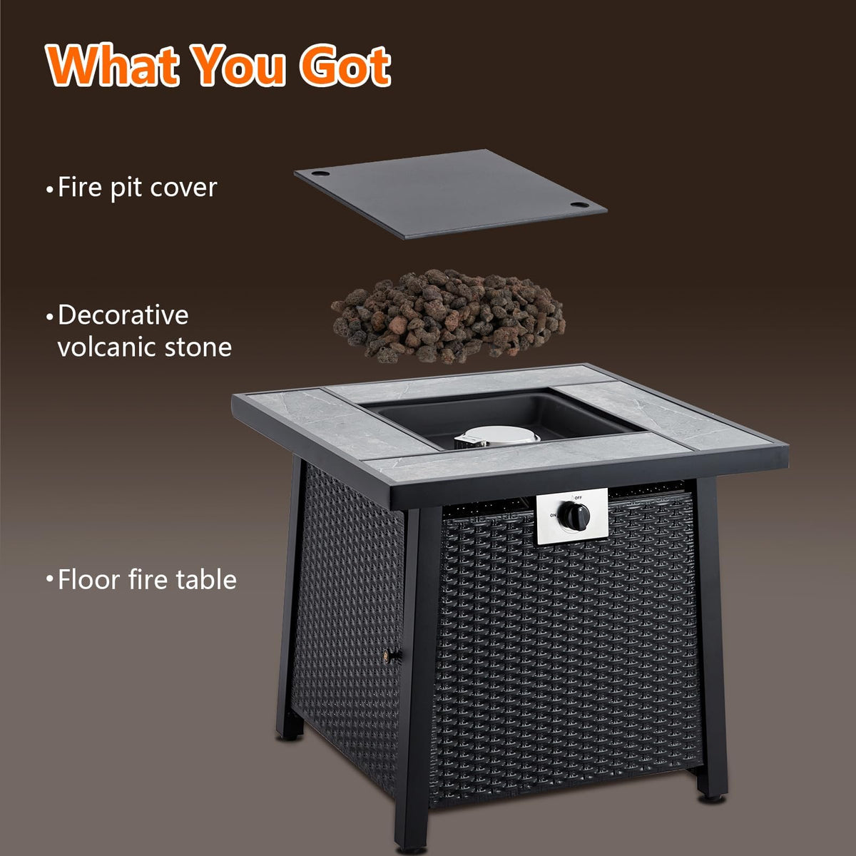 28 Inch Propane Fire Pit Table, 50000BTU Rectangle Fire Table with Cover, Sturdy Steel and Iron Fence Surface, CSA Safety Certified, Companion for Your Garden