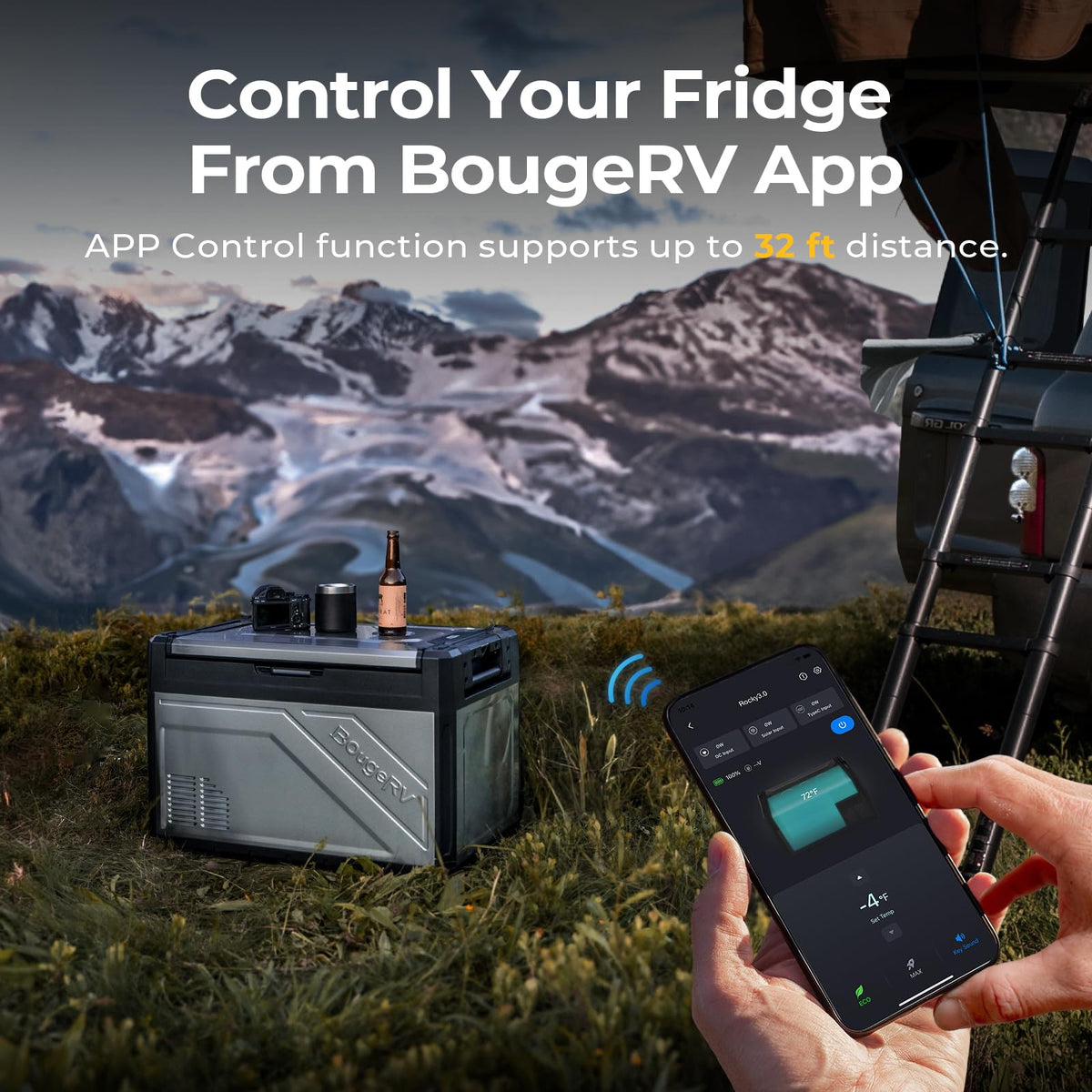 BougeRV 41 Quart Rocky V3.0 12 Volt Portable Refrigerator with 240Wh Battery, Dual Zone Car Fridge Freezer, APP Control, Compressor Cooler for Overlanding, Camping, Travel, RV, Truck(2026 New Model)