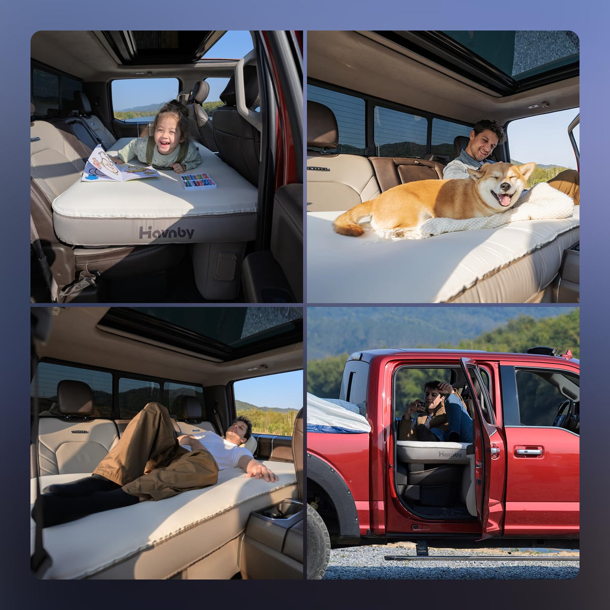Havnby Truck Cabin Mattress, TPU Air Foam Camping Bed for Back Seat, Inflatable SnugNest with Rechargeable Built-in Pump, Portable Sleeping Mattress for RAM Pickup Trucks