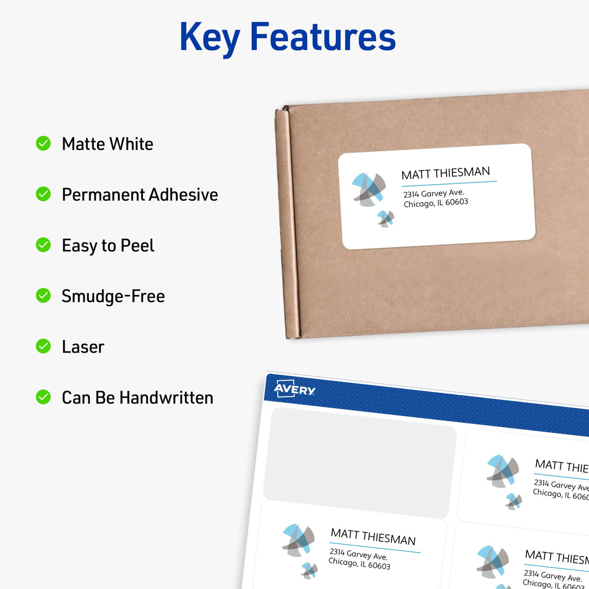 Avery Full-Sheet Printable Shipping Labels, 8.5" x 11" Customizable Stickers, White, 500 Blank Mailing Labels, Great for Mailing, Shipping, Organizing, and More (5-Pack of 5165)