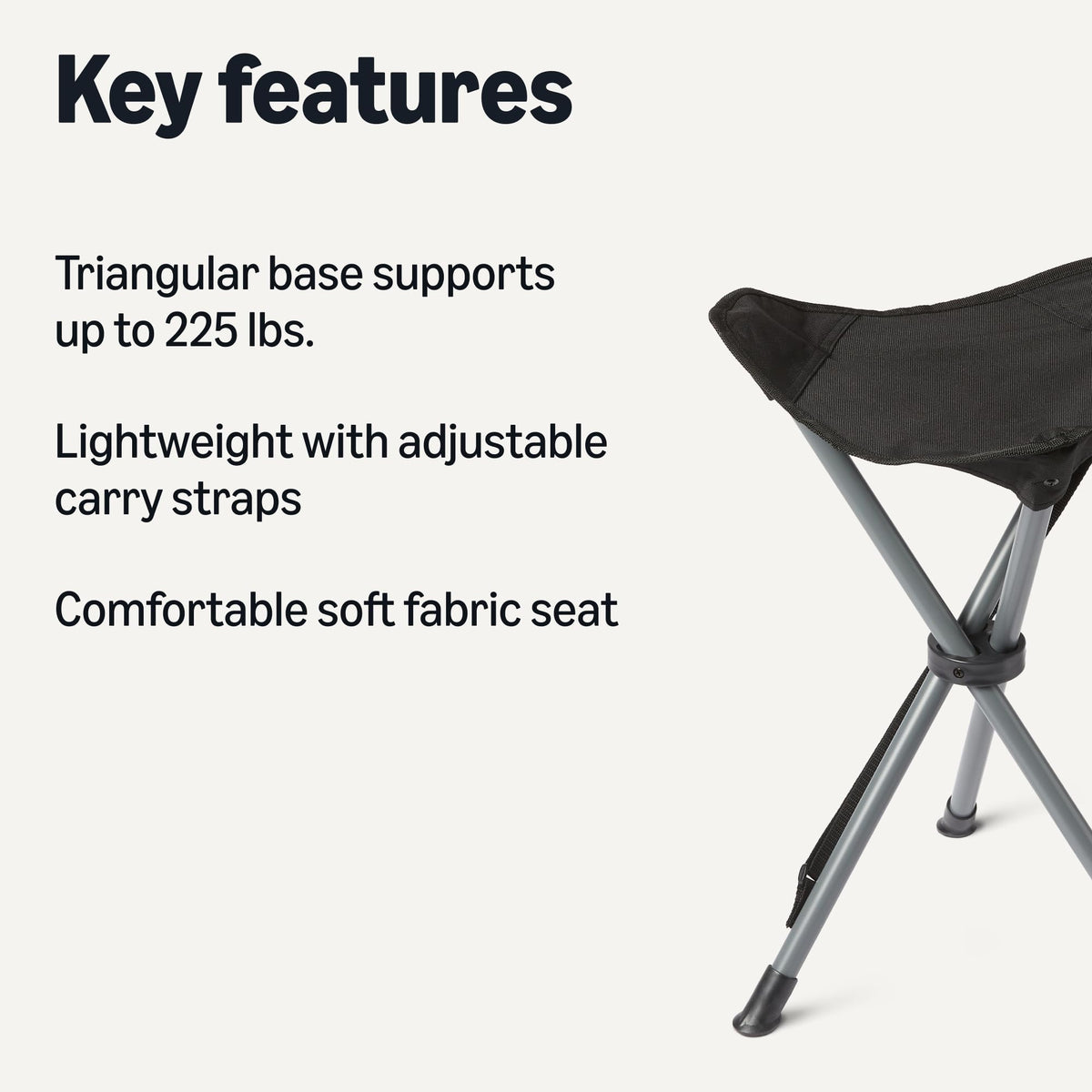 Amazon Basics Portable Camping Stool, Collapsible, Lightweight, for Hiking, Hunting, Fishing, Black