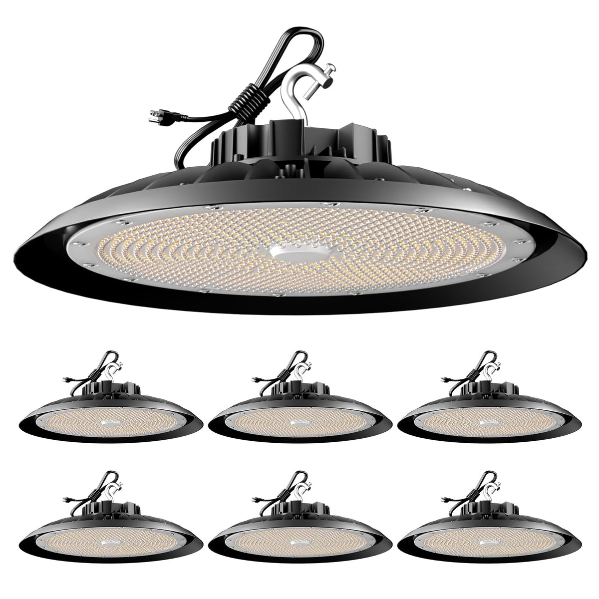 Upgrade 300W High Bay LED Shop Light 45000lm (Eqv.1200W MH/HPS) UFO High Bay Lighting, ETL UFO Lights AC100-277V High Bay LED Light Warehouse,Workshop, Garage & Barn,Plug & Play-6Pack