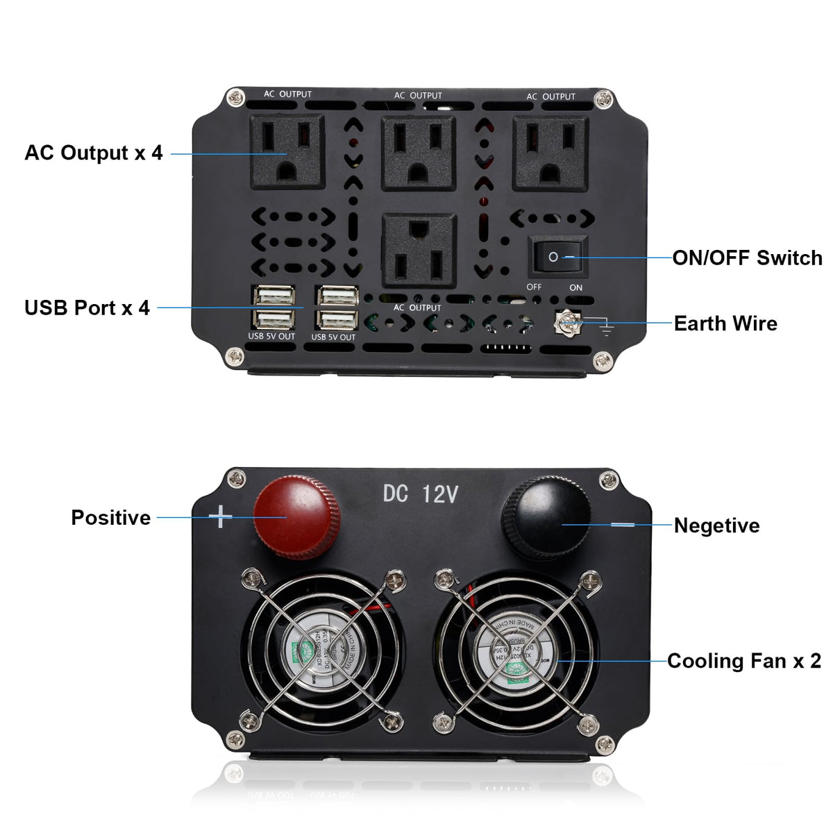 Cantonape 3000W Power Inverter 12V to 110V/120V DC to AC with LCD Display, Remote Controller and 4 x AC Outlets Car Adapter for Car Truck Boat RV Off Grid Solar System