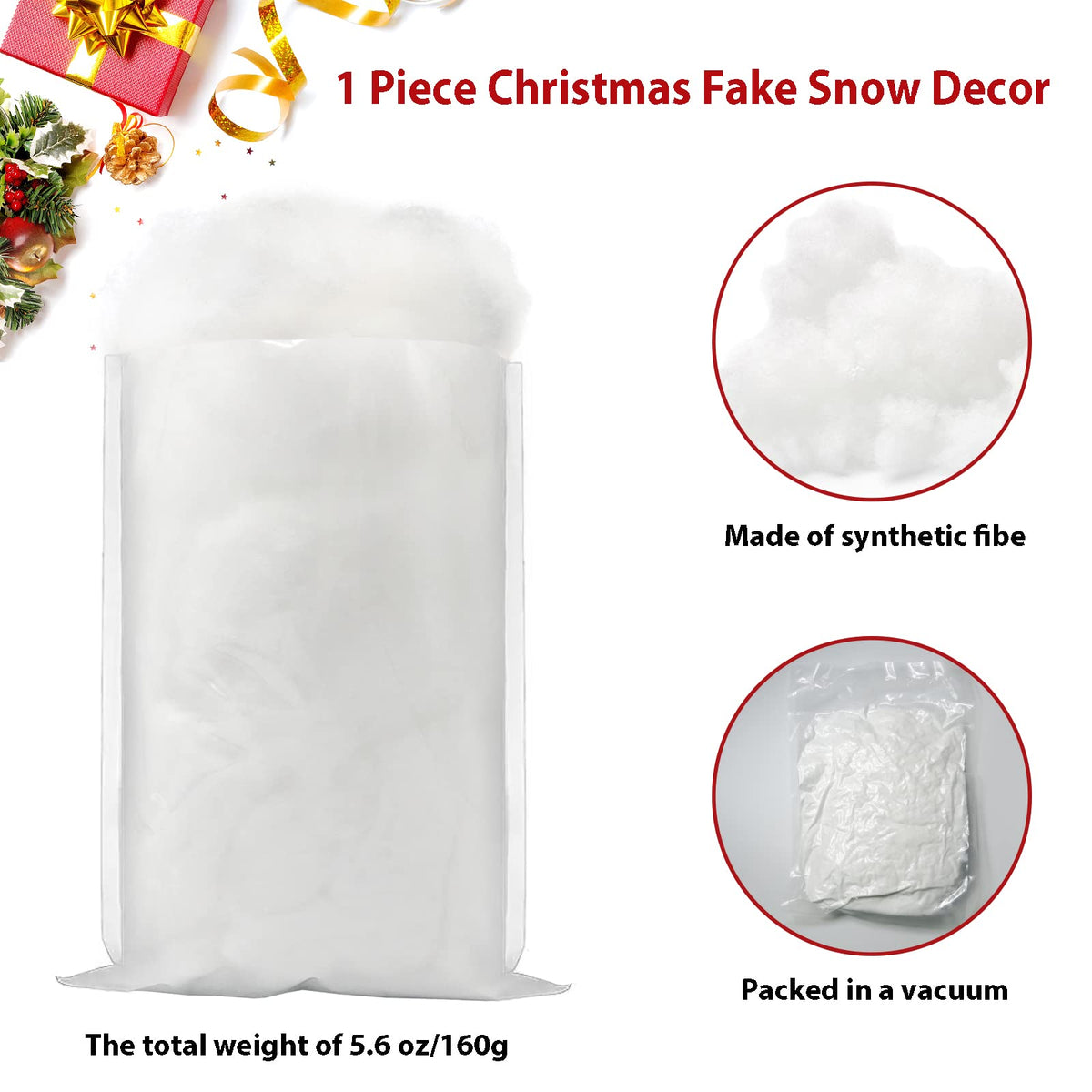 Pextian Christmas Fake Snow Decor, Artificial Snow Fluff Decoration, Cotton Snow for Winter Village, Flame Resistant Indoor Snow Blanket for Nativity, Christmas Decoration(5.6 OZ)