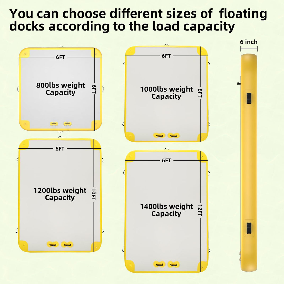 Inflatable Lake Float for Adults, GONFLABLE 12ft Air Floating Dock Platform-Raft for Pool & Beach (Yellow, 6x12 FT)