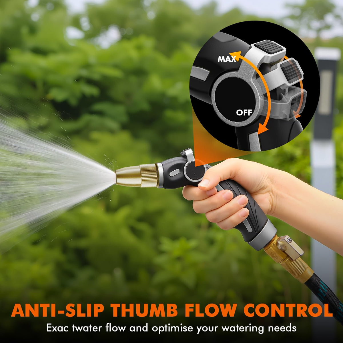 RESTMO High Pressure Hose Nozzle Sprayer, Heavy Duty Brass Head, Metal Water Hose Nozzle for Car Washing, Garden Cleaning, Lawn and Plant Watering, 4 Spray Patterns, Silver