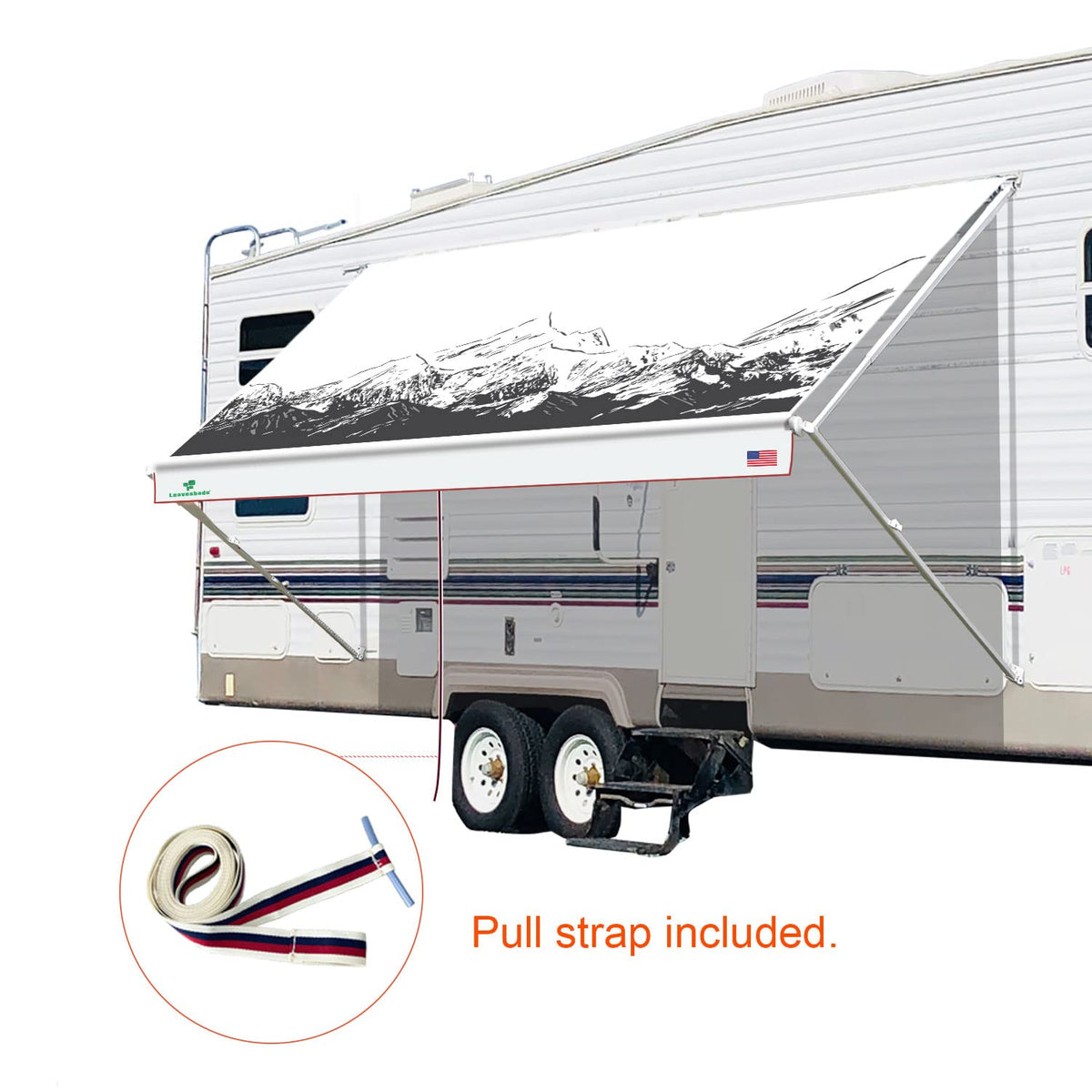 Leaveshade RV Awning Fabric Replacement Camper Trailer Awning Fabric Super Heavy Vinyl Coated Polyester 17'3''(Fit for 18' Awning)-Mountains (Custom Looking)
