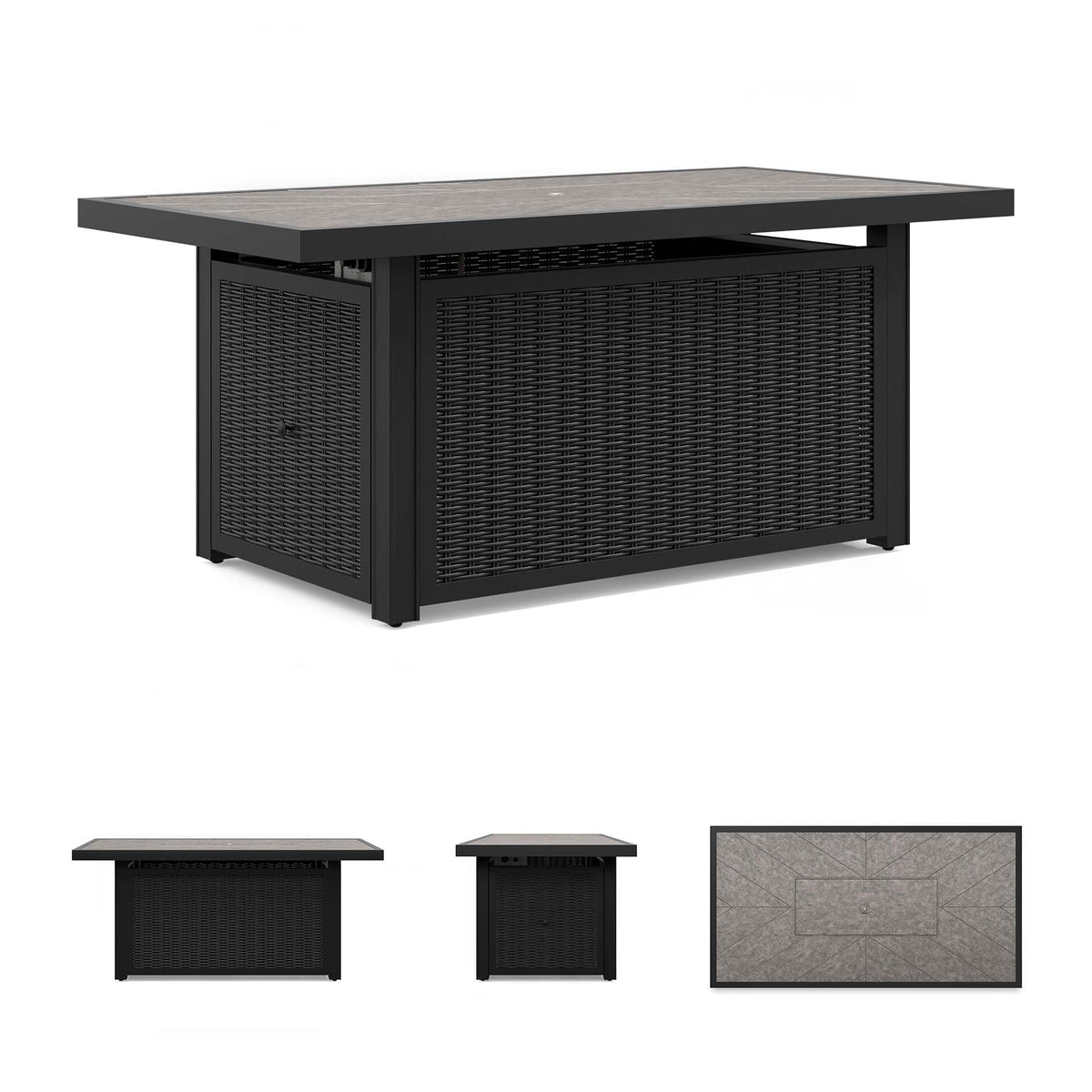 Signature Design by Ashley Beachcroft Casual Weather and Rust Resistant Battery-Operated Outdoor Fire Pit Table with Adjustable Flame Control and Protective Cover, Black & Light Gray