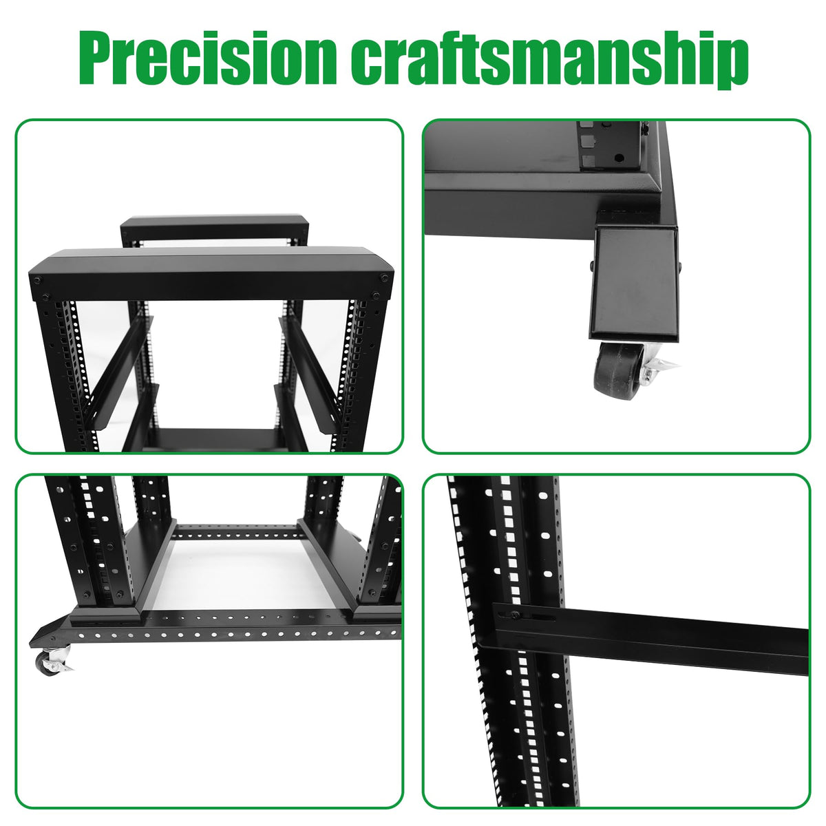 42U Server Rack/4-Post 19in Network Rack/Open Frame Rack with Wheels, Heavy-Duty Frame Cabinet/Adjustable Depth 15.75-13.75in GLOBALRACK，(4POST-600-42U)