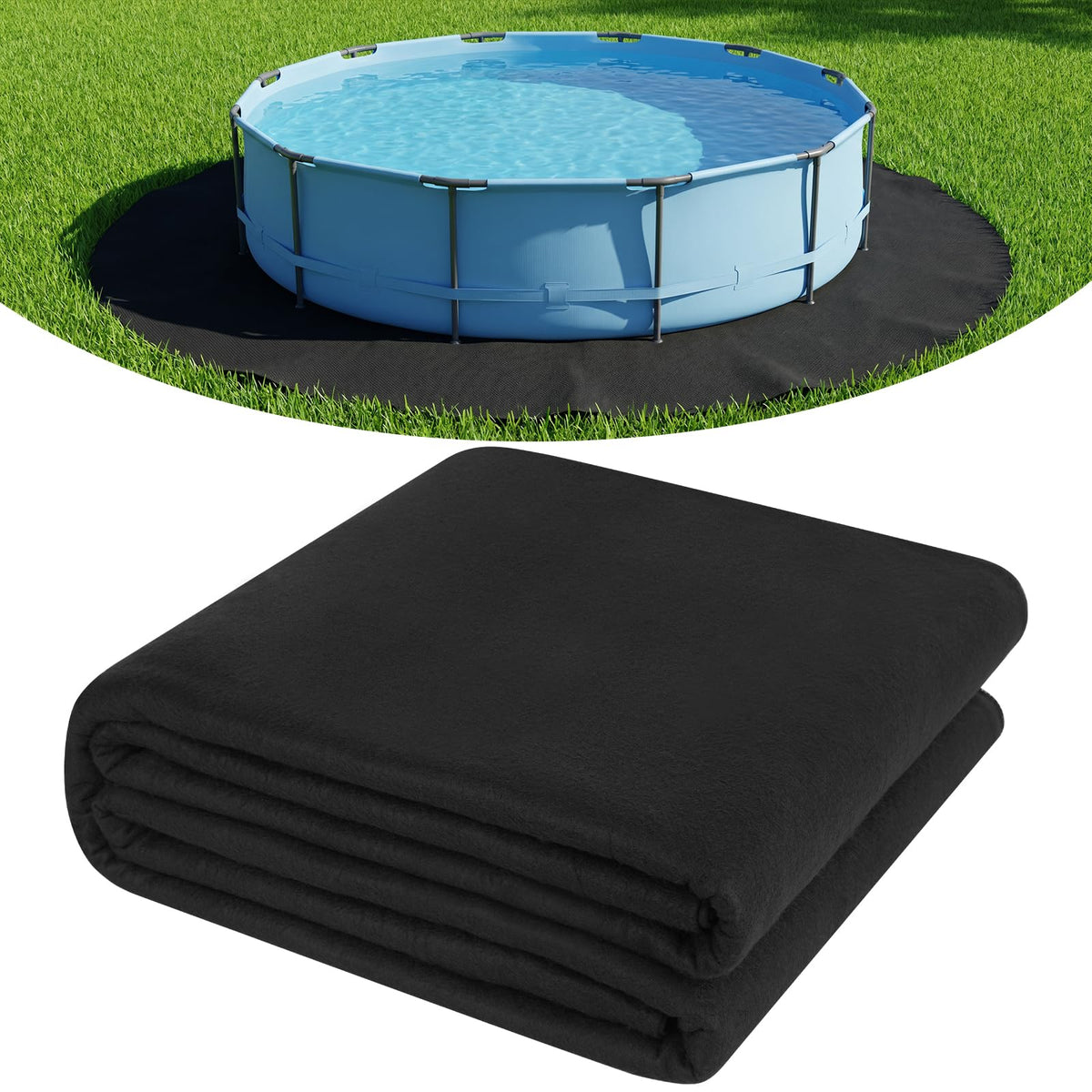Winnergo 27 FT Round Pool Liner Pad for Above Ground Pools, Durable Pool Mat with Geotextile Material for Pool Bottom Strong Eco-Friendly Padding Under Pool Pad Protection,Prevents Punctures,Black