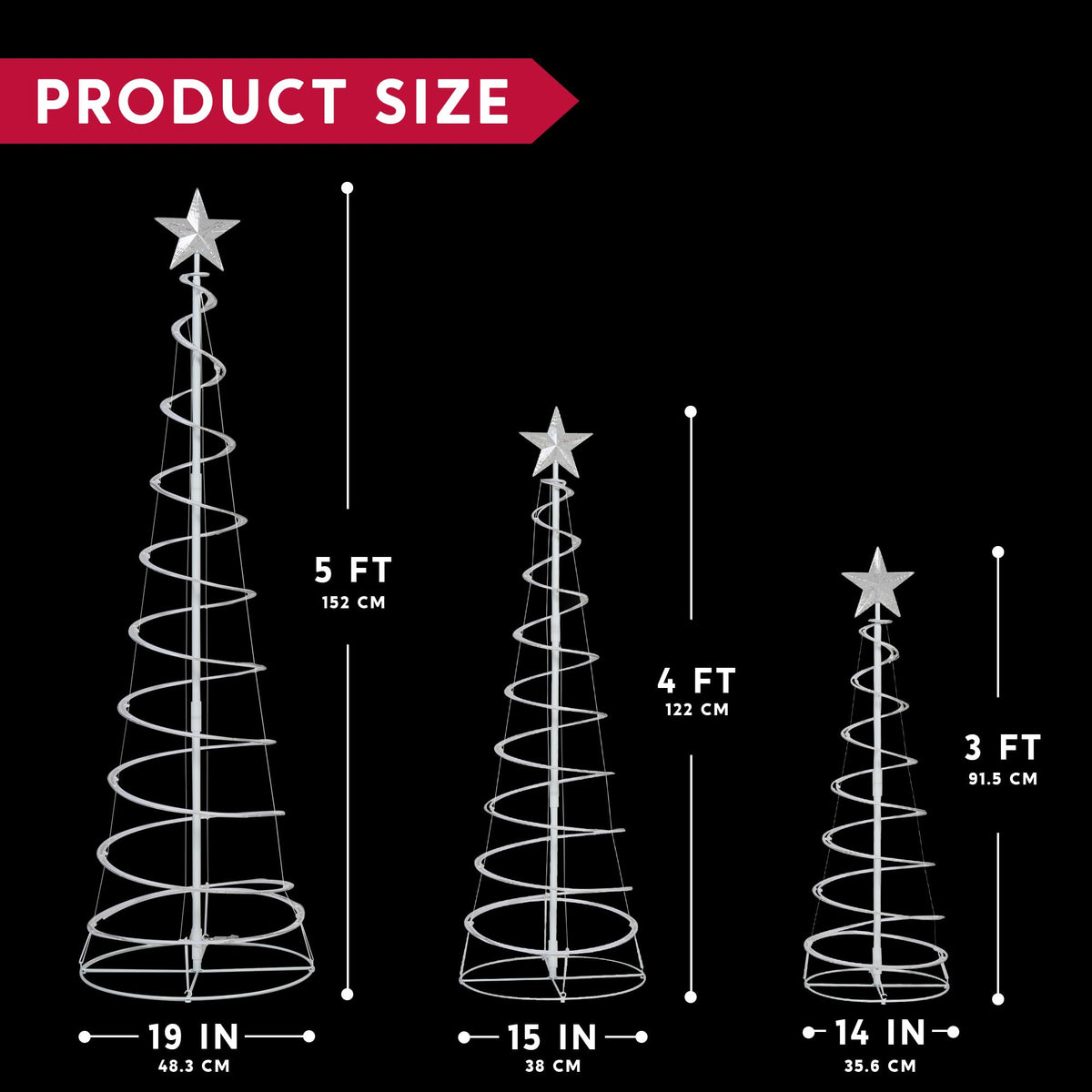 JOIEDOMI 3 Pack Spiral Christmas Tree Lights, 218 LED Outdoor Lighted Tree with Star Topper & Stakes, Christmas Decorations for Yard Porch Patio Garden Holiday Xmas Eve Night Décor, Warm White