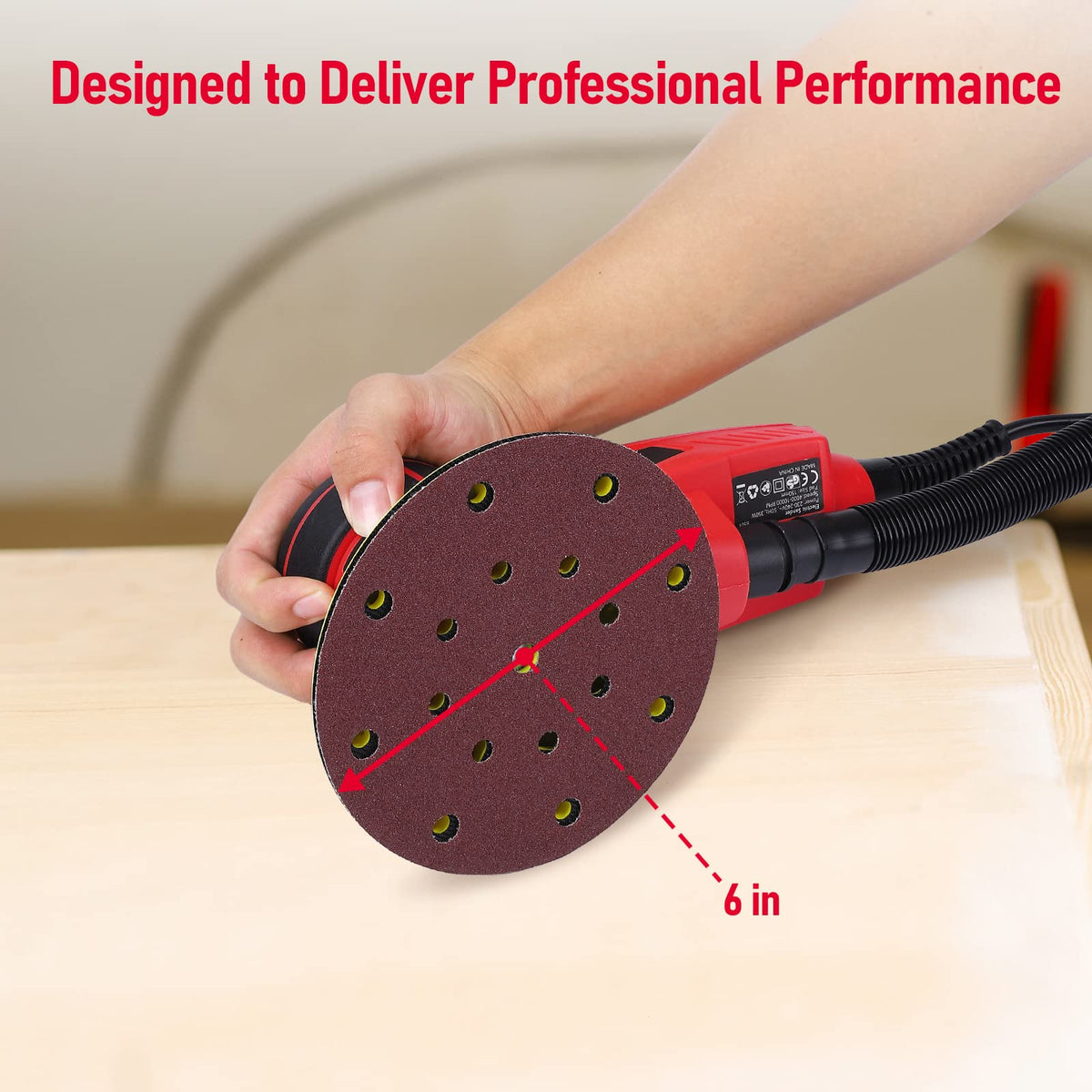 Electric Random Orbital Sander, PioneerWorks Brushless Motor, Powerful 350W & Low Vibration Palm Sander,10000 RPM Variable Speed,6-Inch Pads For Woodworking, Polishing, Sanding, Carpentry