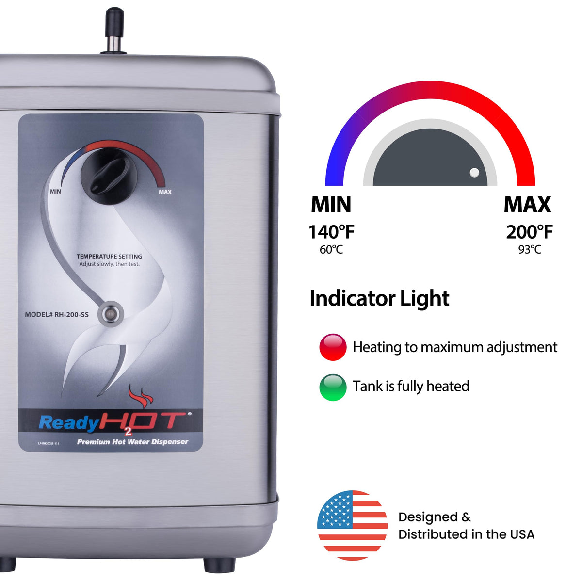 Ready Hot 41-RH-200-F570-CH Instant Hot Water Dispenser System, 2.5 Quarts Manual Dial Single Lever Hot Water Faucet, Polished Chrome